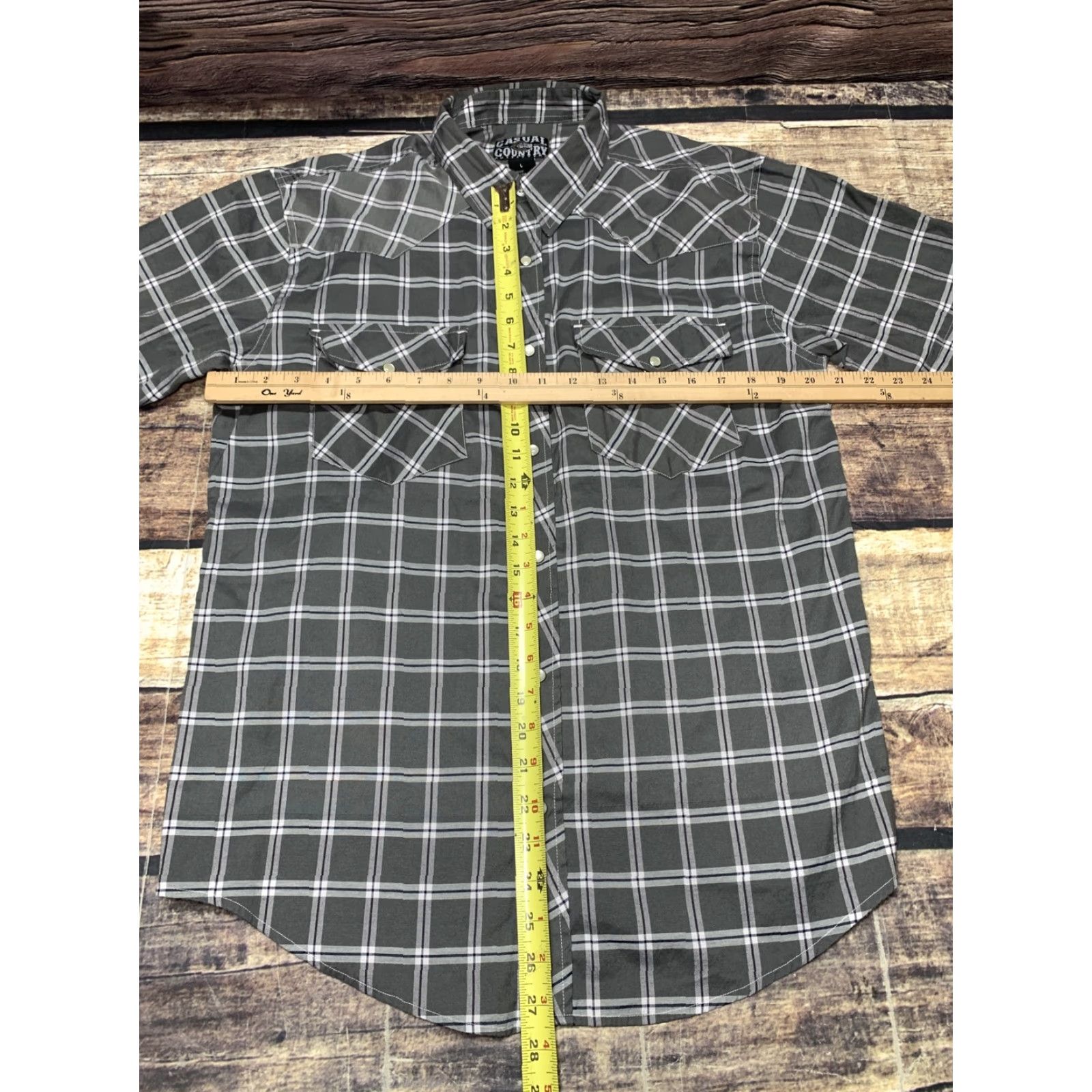 Vintage Western Shirt Casual Country Mens Short Sleeve Pearl Snap Plaid Gray Large Size Size US L / EU 52-54 / 3 - 2 Thumbnail
