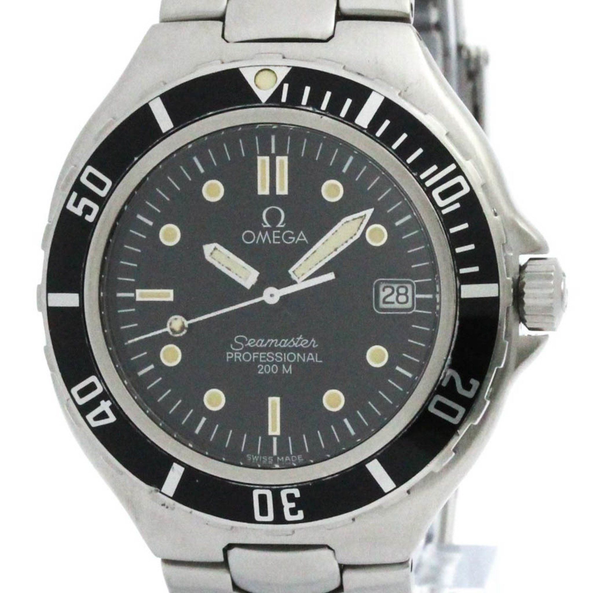 Polished Omega Seamaster Professional 200M Quartz Mens Watch 396.1052 Bf581662 in Black, Women's