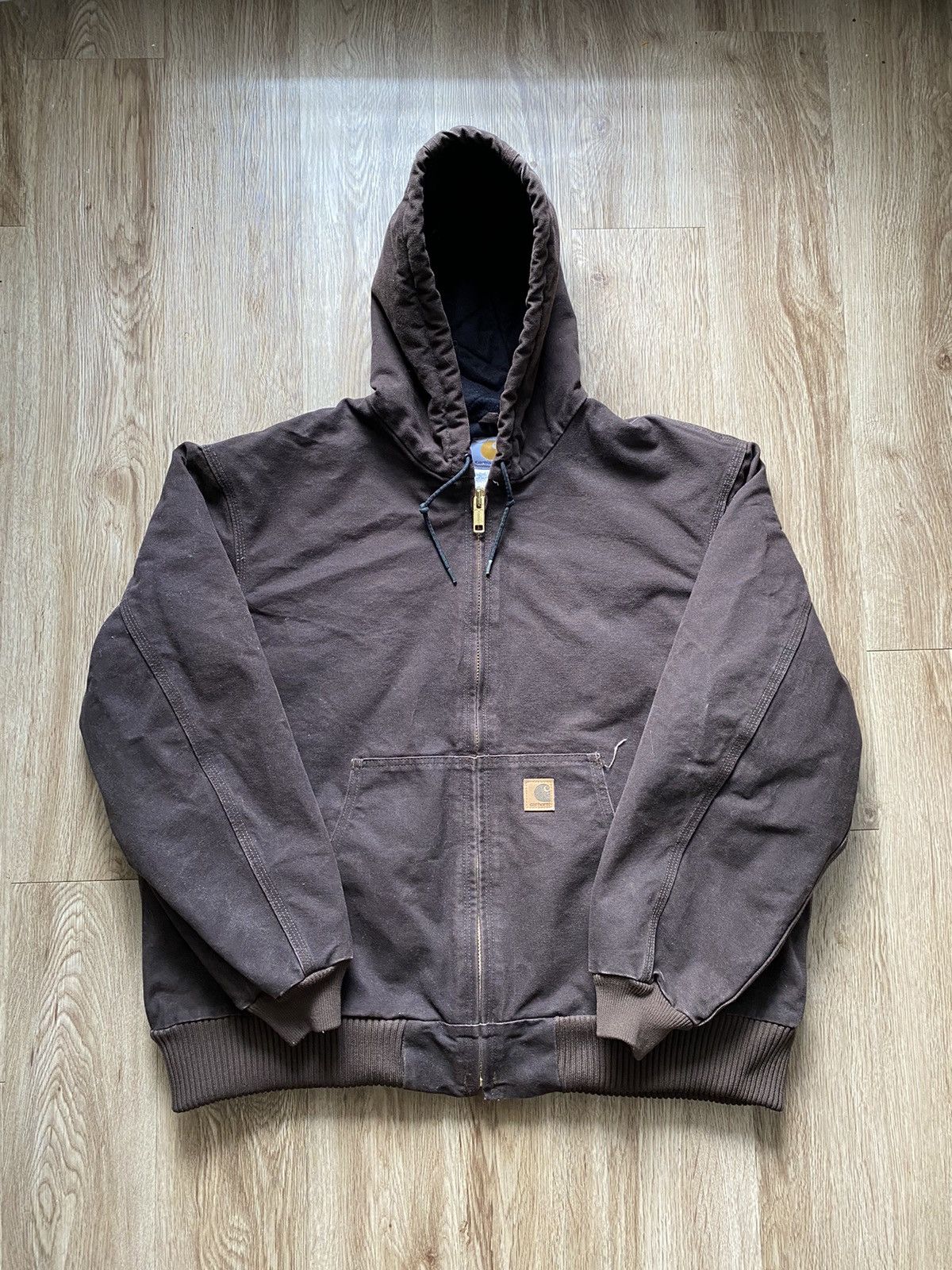 image of Carhartt Mocha Brown Faded Hooded Work Jacket, Men's (Size XL)