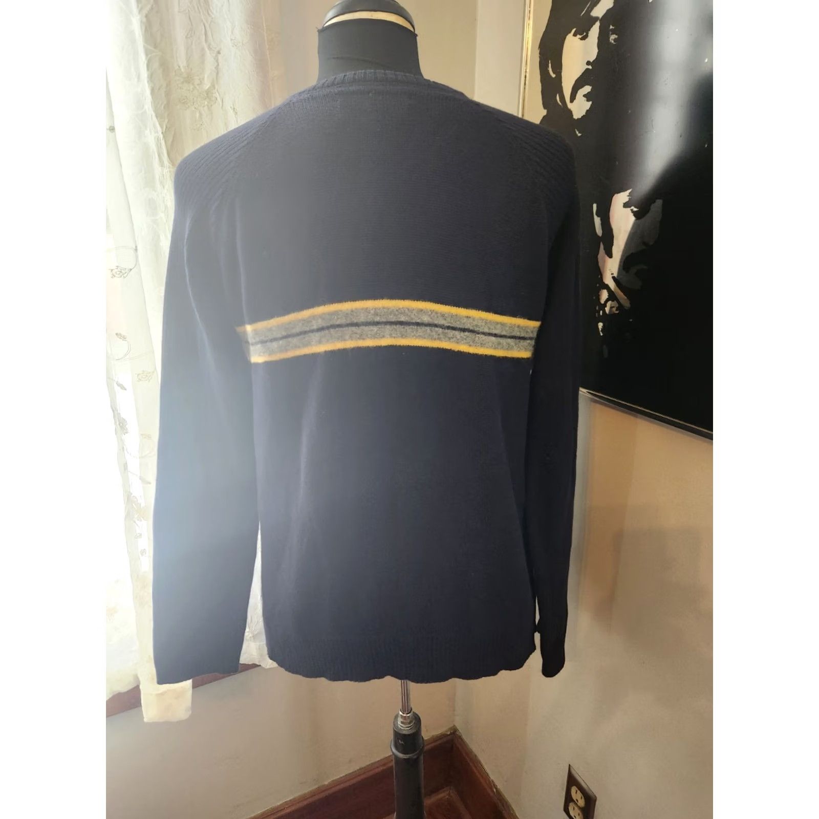 Tommy Hilfiger VTG Tommy Hilfiger Navy Blue Yellow Gray Stripe Sweater Mens M Size US M / EU 48-50 / 2 - 3 Thumbnail
