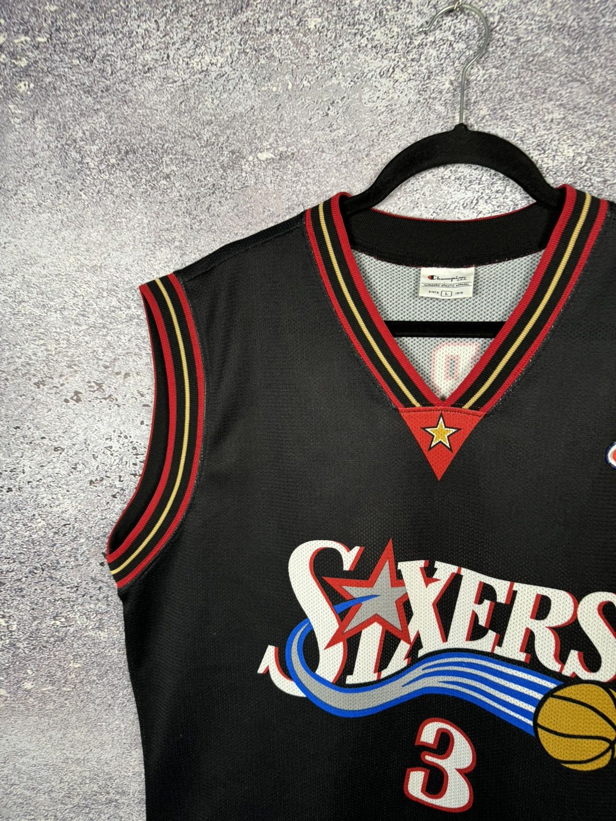 NBA #3 Allen Iverson 90’s Champion Sixers Philadelphia Jersey Size US L / EU 52-54 / 3 - 3 Thumbnail