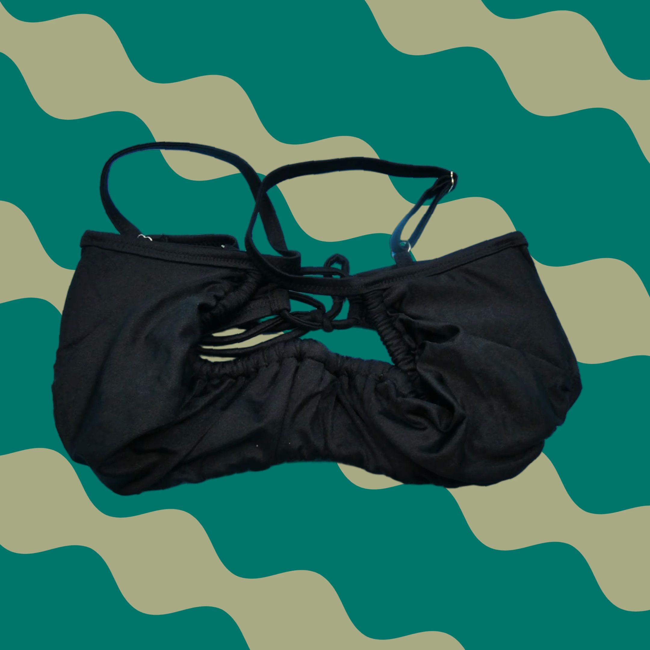 Victoria's Secret Bikini Top 32 DDD Black Shimmer Ruffle Underwired Push Up Swim Top Women