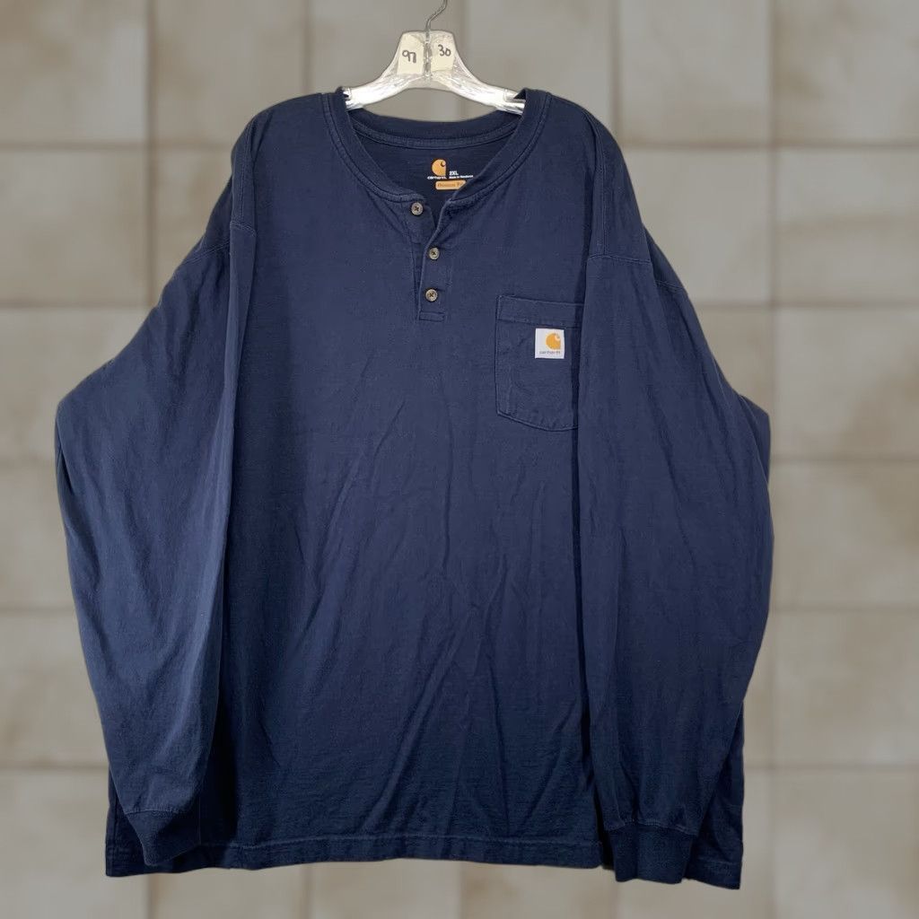 Carhartt Carhartt T-Shirt Mens Navy 2XL Long Sleeve Henley All Cotton Regular Fit Pockets Logo Jacket? Size US XXL / EU 58 / 5 - 1 Thumbnail