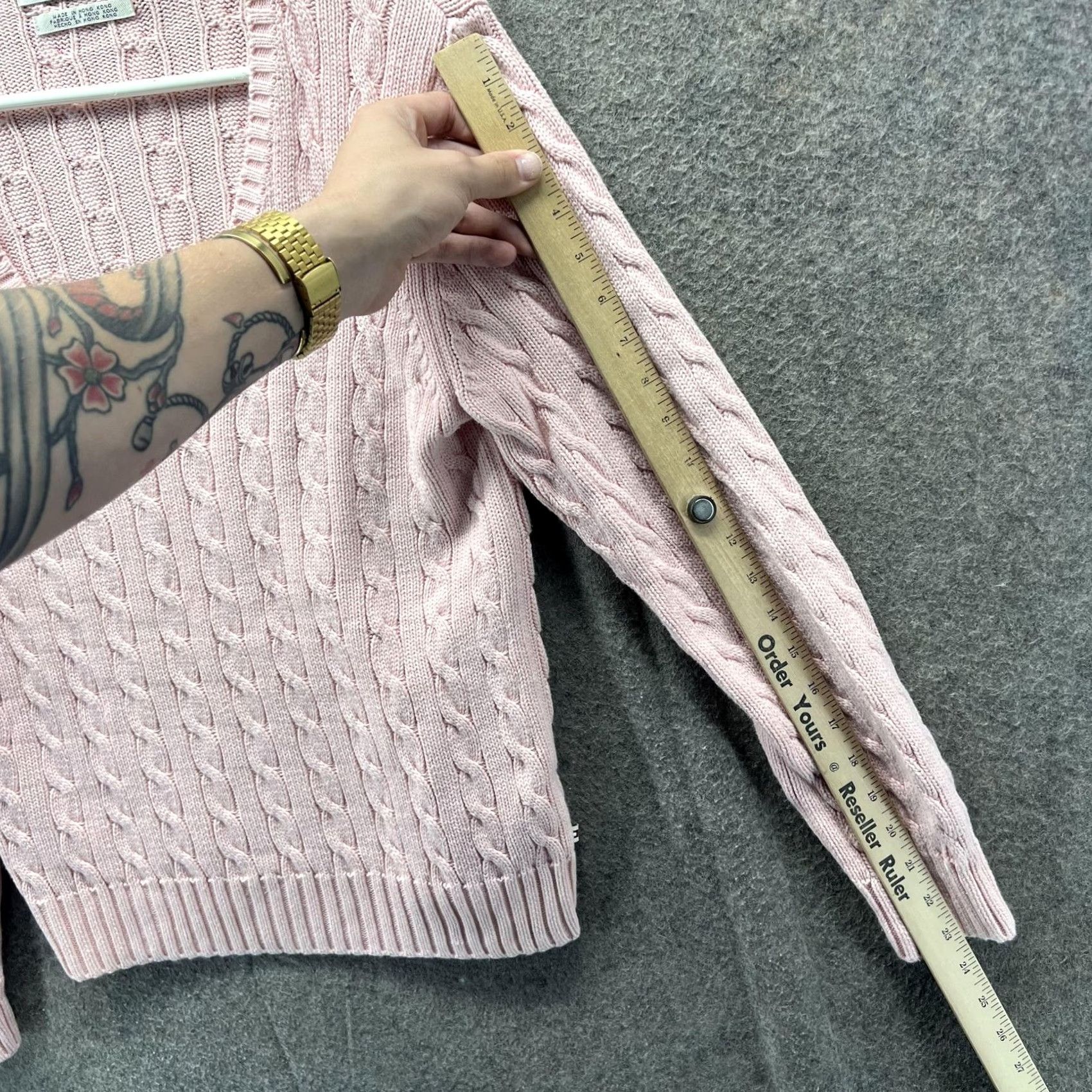 Tommy Hilfiger Tommy Hilfiger Sweater Womens Medium Pink Cable Knit V-Neck Pullover Cotton Size M / US 6-8 / IT 42-44 - 7 Thumbnail