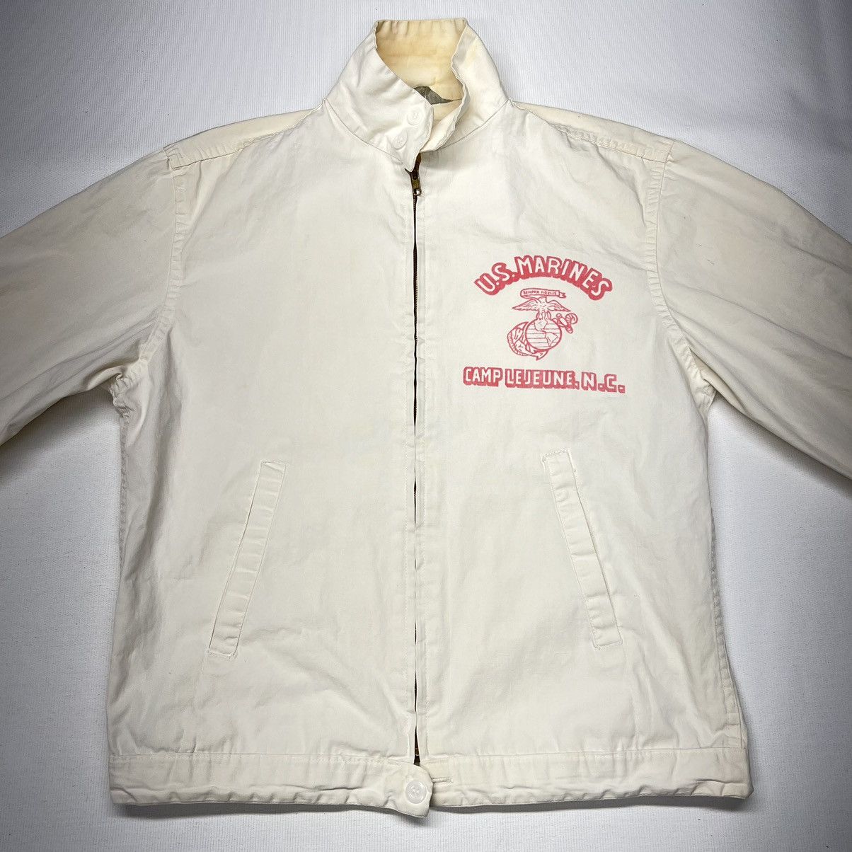 Vintage Marines Jacket Chore Coat Zip Camp Le Jeune Carolina 1950s Size US S / EU 44-46 / 1 - 2 Thumbnail