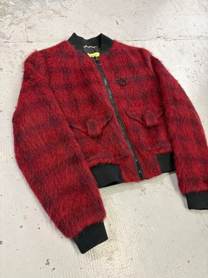 Versace 2010s Versace Red & Black Squared Plushed Bomber Jacket Size S / US 4 / IT 40 - 5 Thumbnail