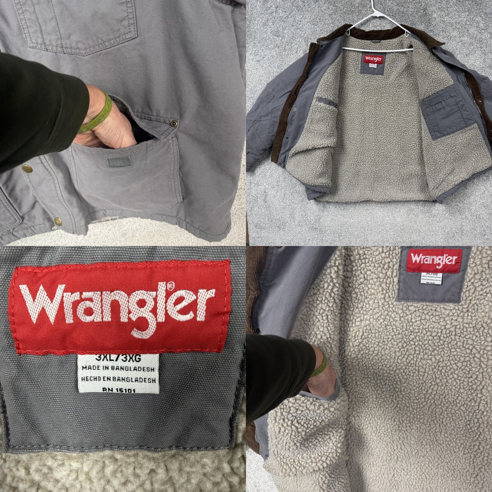 Wrangler Wrangler Field Jacket Men 3XL Gray Sherpa Lined Canvas Workwear Bomber Jacket Short Zip Insulated Utility Coat Casual Winter Outdoors Mens Size US XXL / EU 58 / 5 - 8 Thumbnail