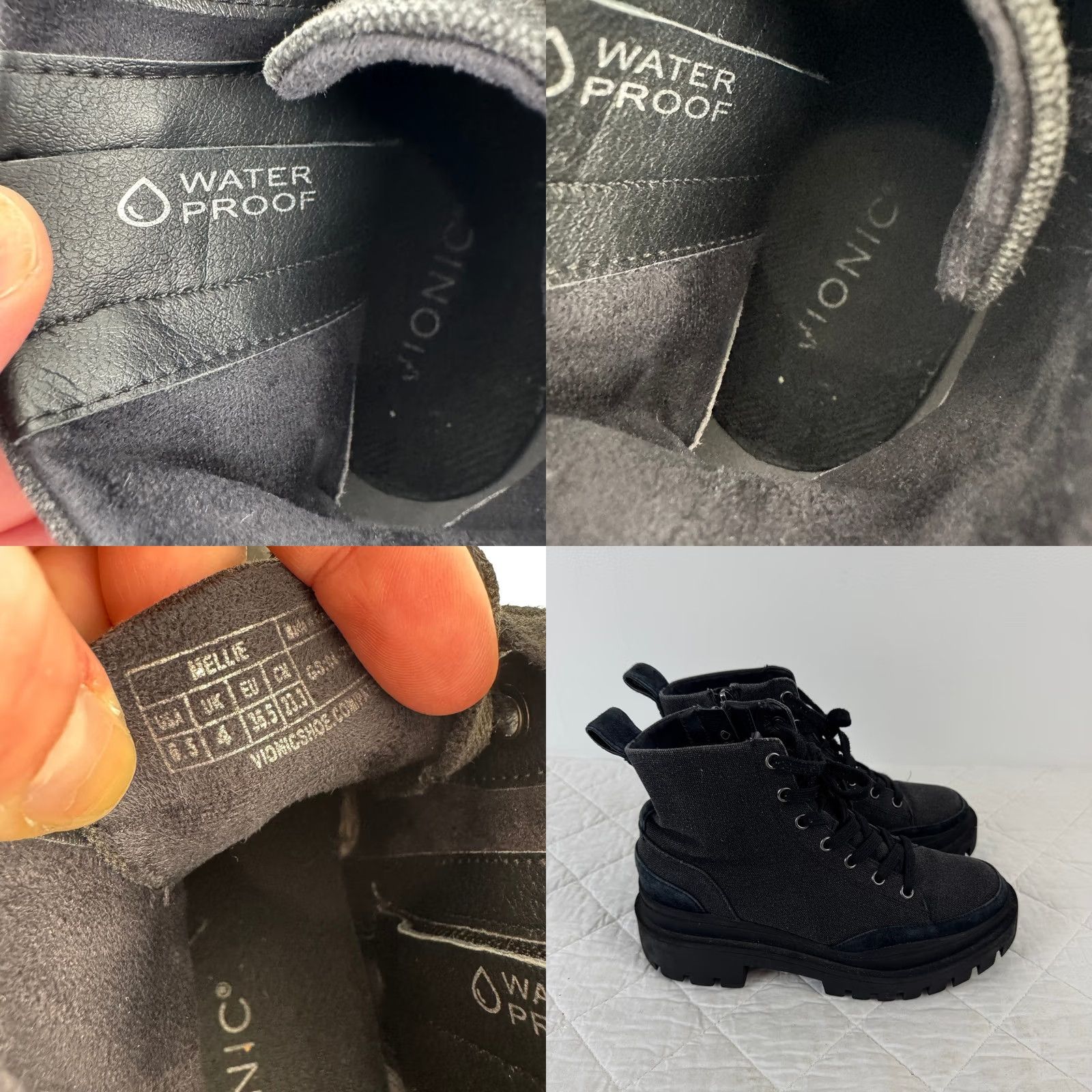 Vionic Vionic Mellie Women Black Waterproof Canvas Suede Lug Sole Lace Up Boots Sz 6.5 Size US 7 / IT 37 - 8 Thumbnail