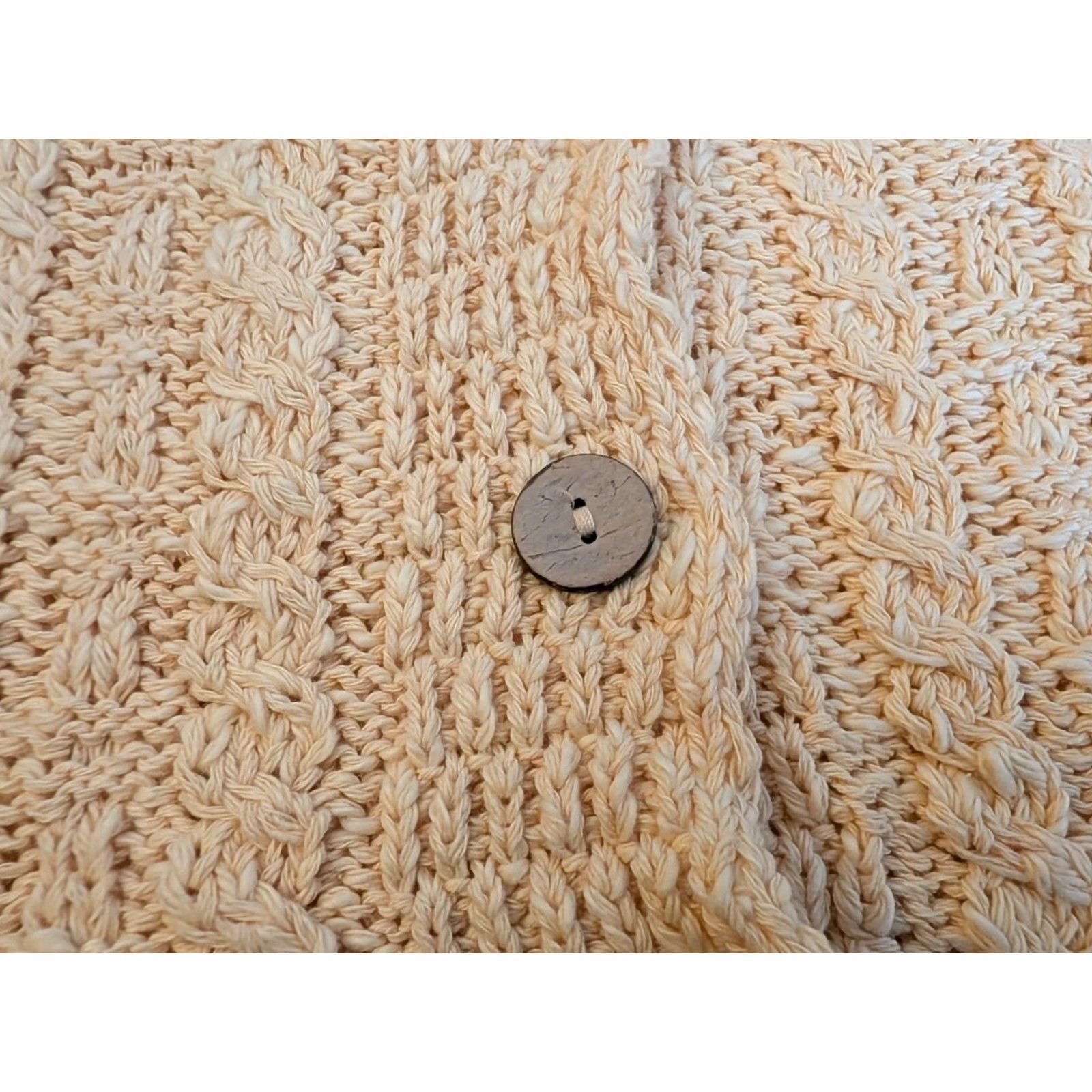 Buttero Kilronan Knitwear Cardigan Sweater Womens XS Yellow Cotton Blend, Linen Knit Geometric Cable-Knit Round Neck Long Sleeve Button Crochet Relaxed Irish Size XS / US 0-2 / IT 36-38 - 2 Thumbnail