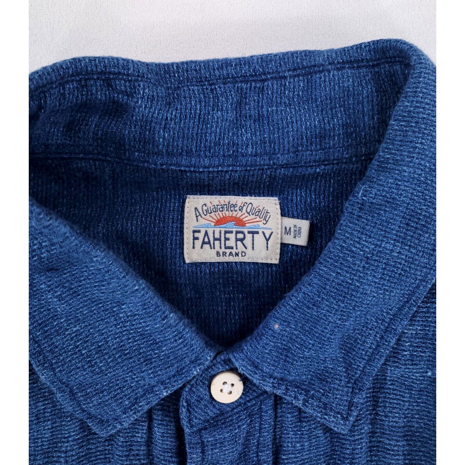 Faherty Faherty Shirt Button-Up Short Sleeve Linen Blue Mens M Size US M / EU 48-50 / 2 - 2 Thumbnail