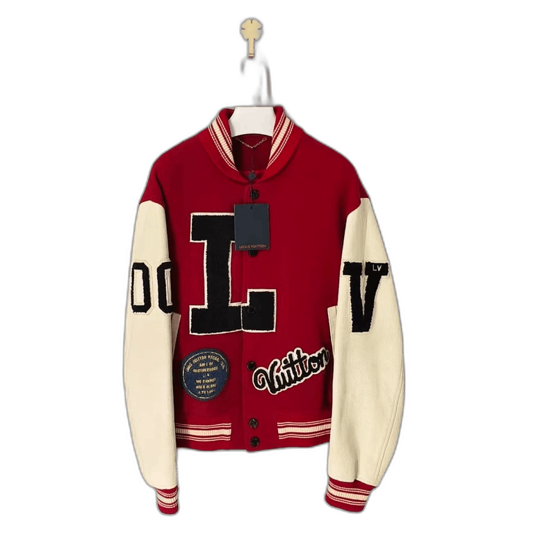 louis vuitton red and cream baseball jacket