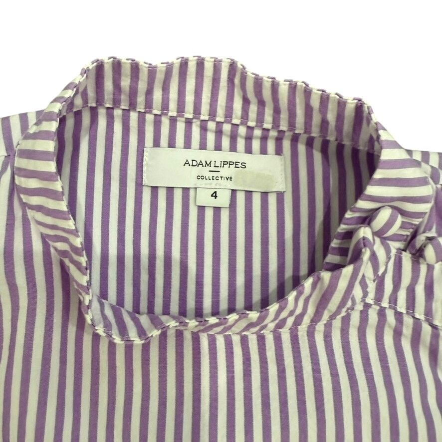 Adam Lippes Adam Lippes x RTR Tie Neck Stripped Top in Purple, Size US 4 Size S / US 4 / IT 40 - 7 Thumbnail