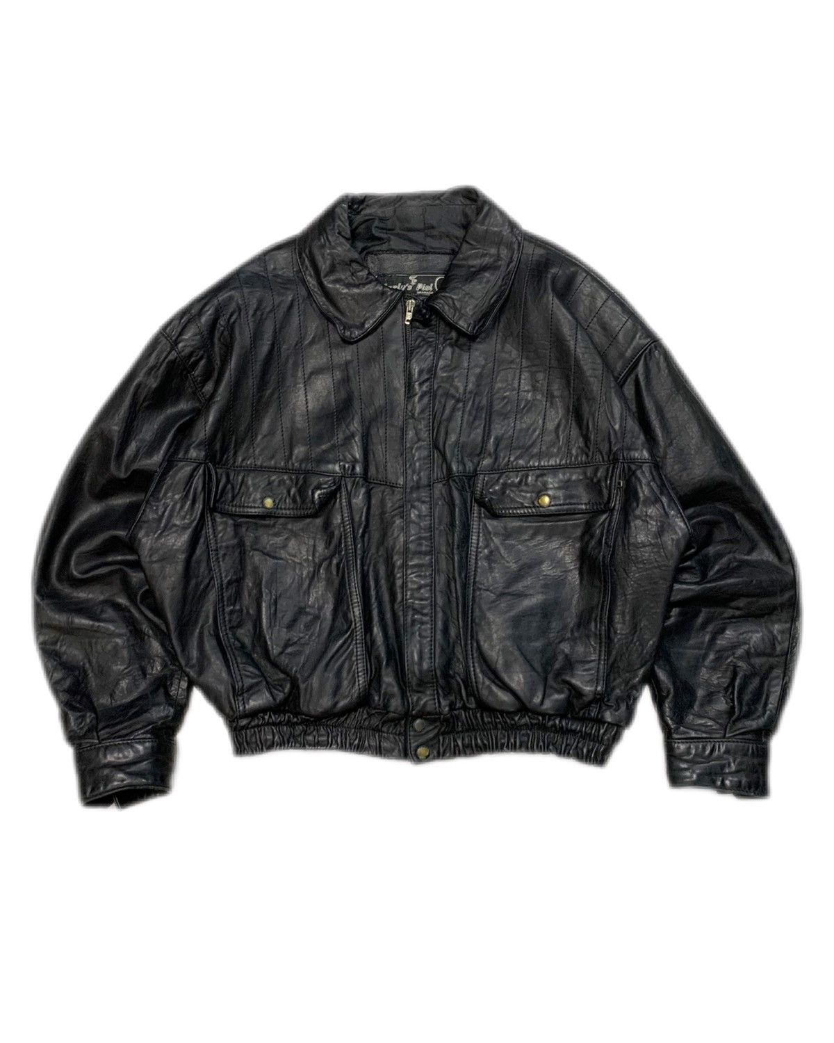 Vintage 90s Vintage Black Distressed faded Leather Bomber jacket Size US L / EU 52-54 / 3 - 1 Thumbnail