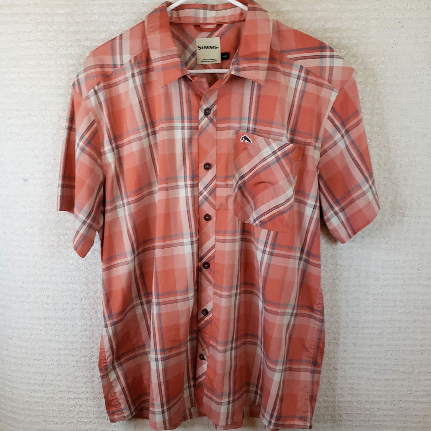 Vintage Simms Shirt Mens XL Salmon Plaid Short Sleeve Fishing Button Up Outdoor Hiking Size US XL / EU 56 / 4 - 2 Thumbnail