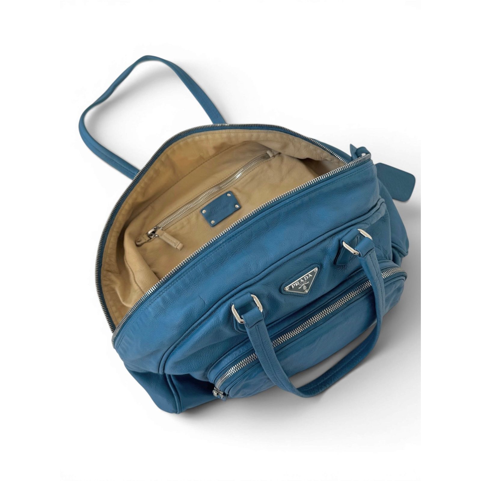 Prada Prada Bowling Leather Blue Bag Size ONE SIZE - 3 Thumbnail