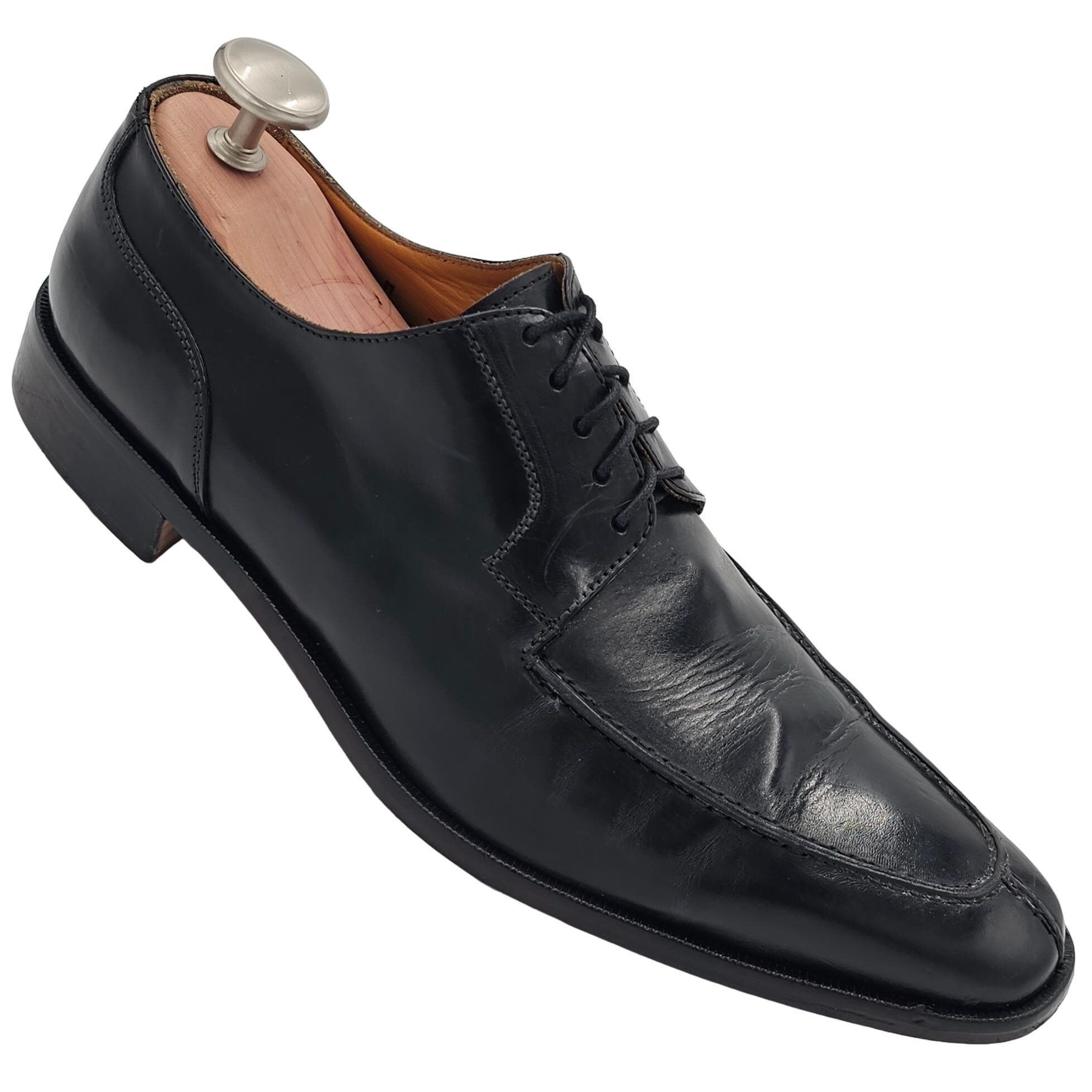 Italian Moretti Mens Black Leather Dress Shoe Split-toe