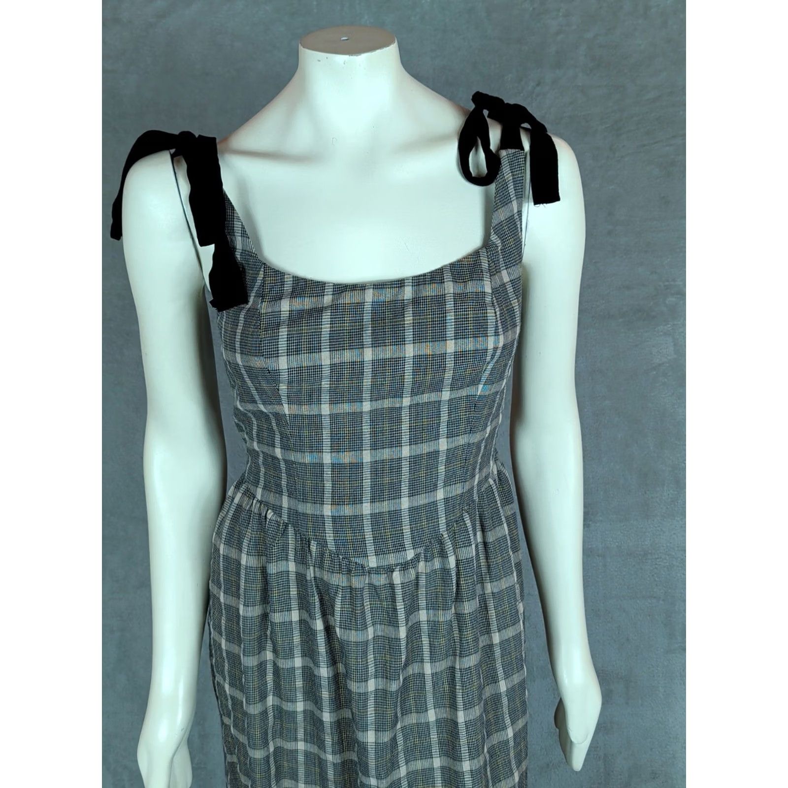 Vintage VINTAGE Womens City Triangles Midi Dress Brown Plaid Basque Waist Zipper Square Neck Sleeveless Cottagecore Prairie 70s Womens Size L / US 10 / IT 46 - 2 Thumbnail