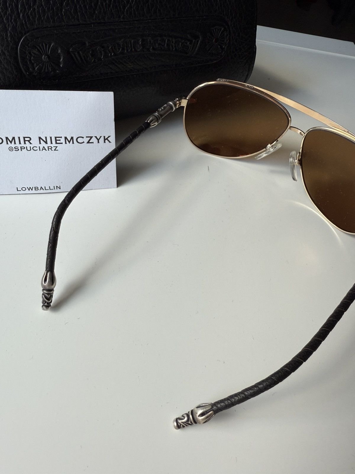 Chrome Hearts Chrome Hearts 14k gold plated leather aviator sunglasses Size ONE SIZE - 3 Thumbnail