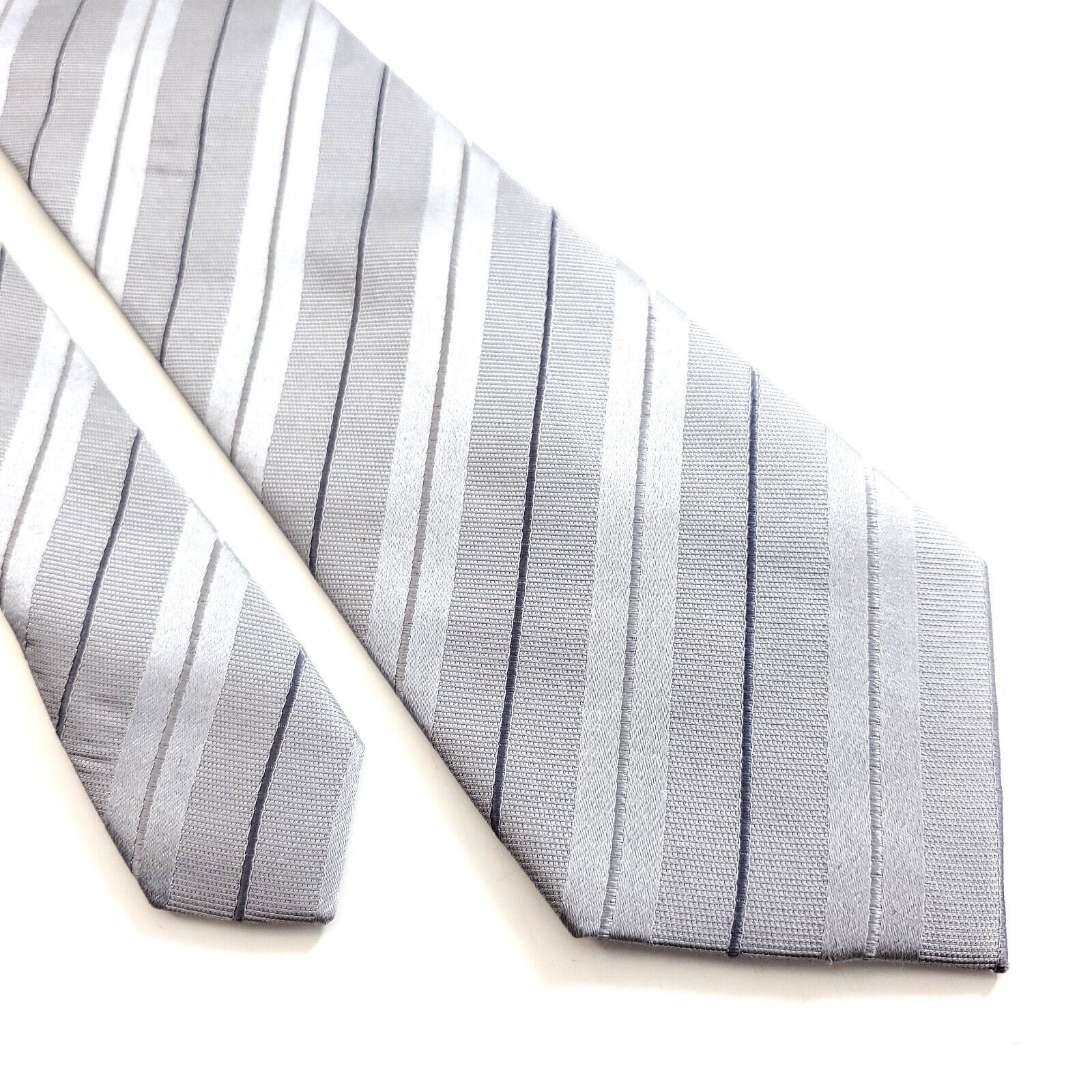 Liz Claiborne Claiborne Silver Striped Woven Skinny Silk Tie Size ONE SIZE - 1 Thumbnail