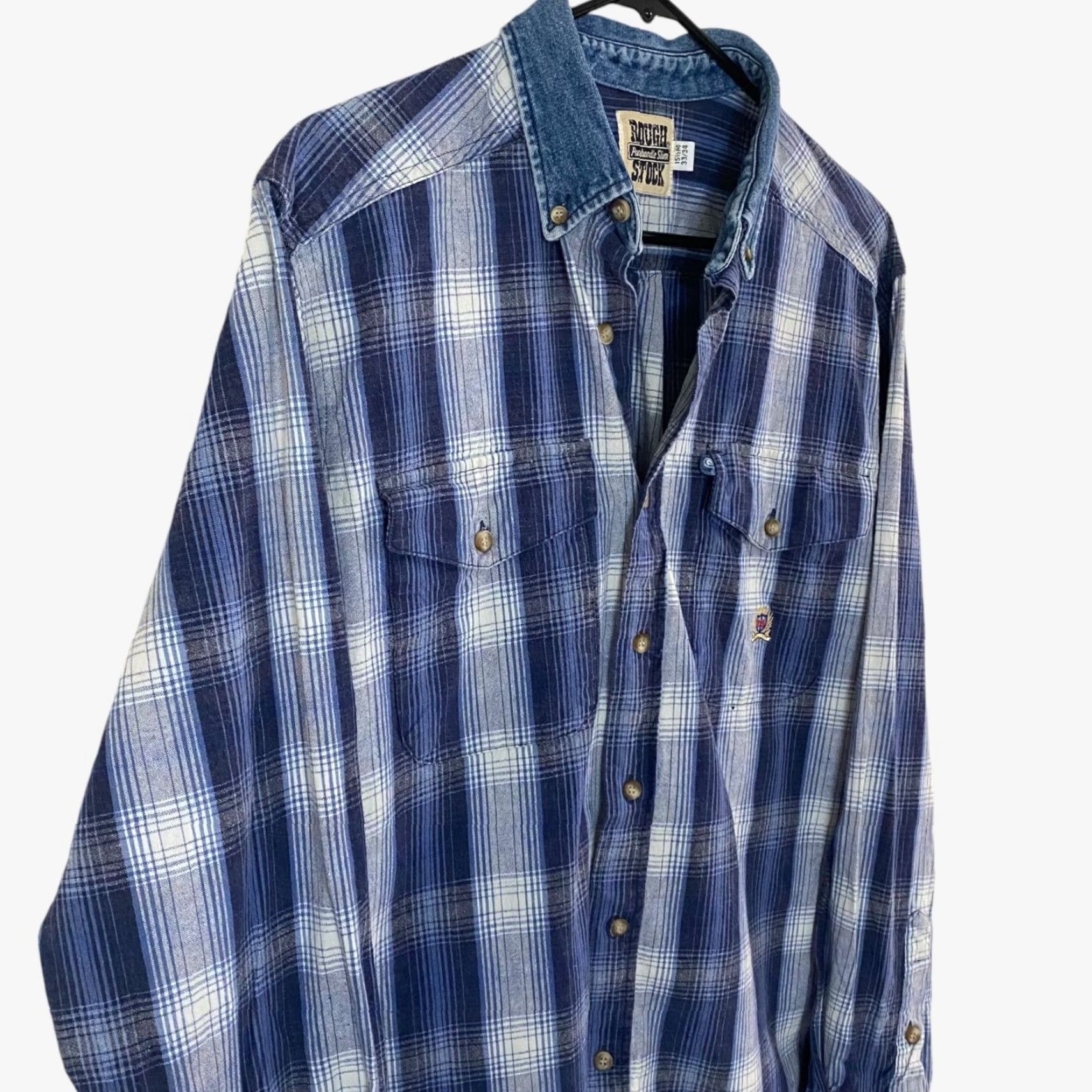 Vintage VINTAGE Rough Stock Western Button-Up Shirt Men Medium Blue Plaid Long-Sleeve Block/Collar Size US M / EU 48-50 / 2 - 4 Thumbnail