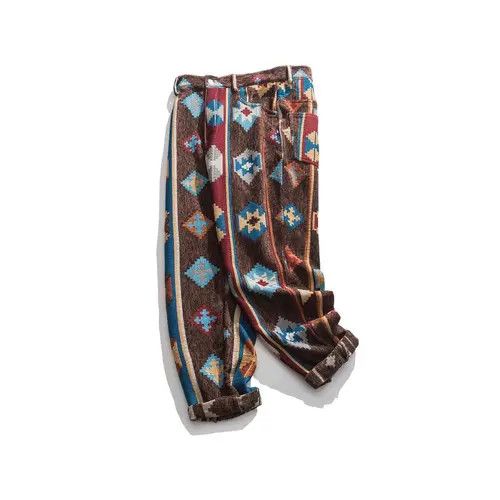 VIBE Retro geometric print jacquard casual cargo trousers Size US 34 / EU 50 - 8 Thumbnail