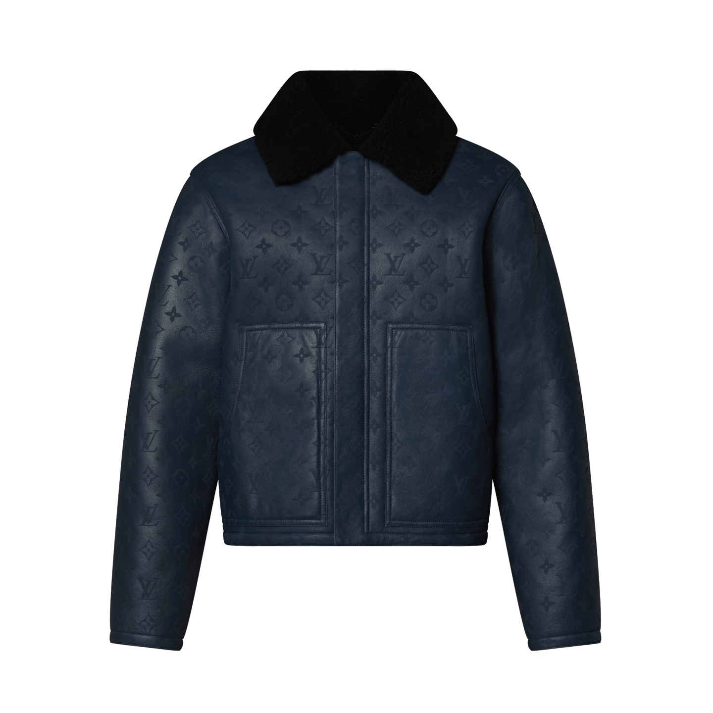 image of Leather Jacket x Louis Vuitton Jacket Leather Monogram Varsity Denim 1Af642 in Navy, Men's (Size XS