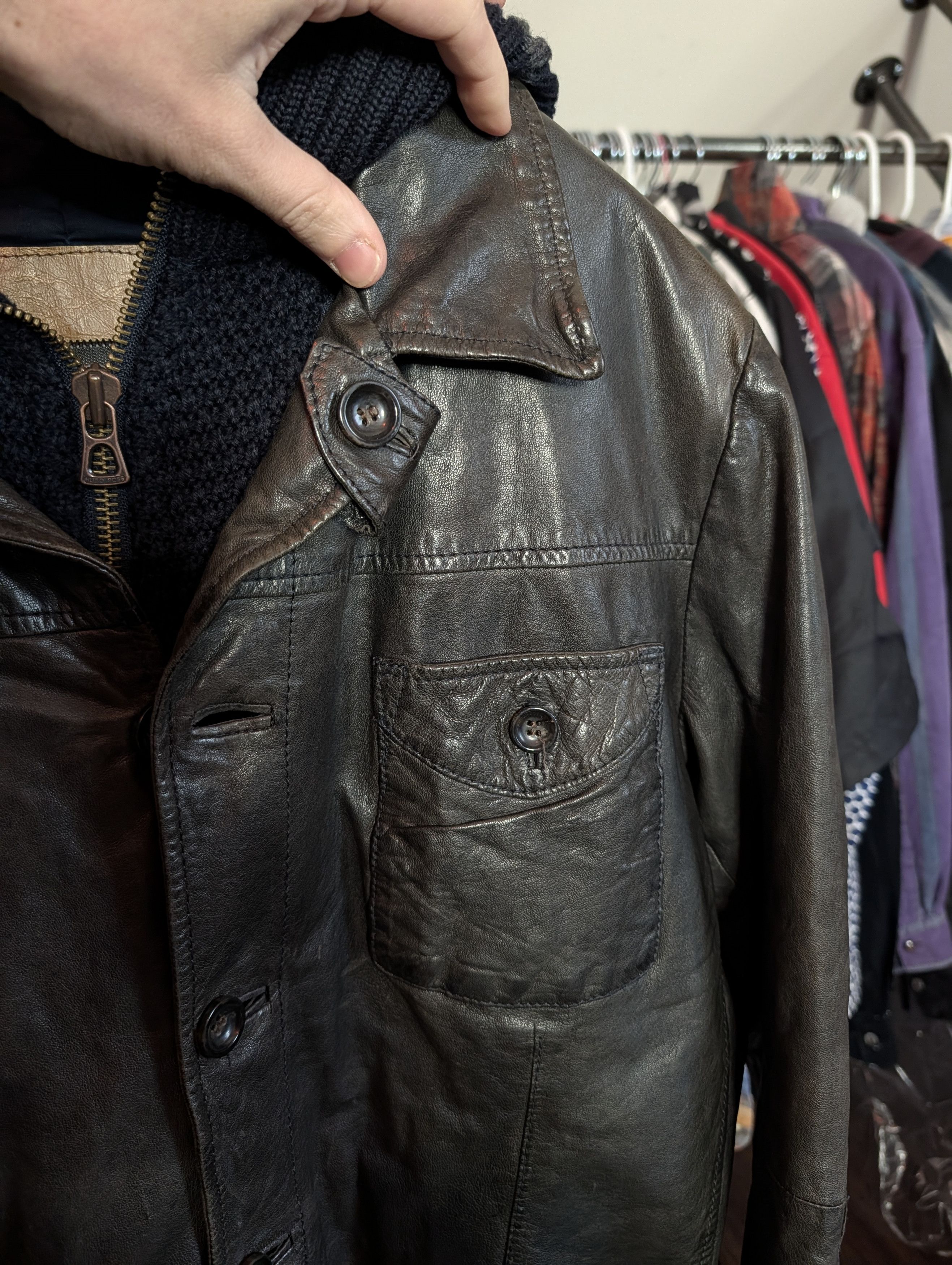 Hugo Boss Hybrid brown leather navy knit insert Thermore lined jacket Size US L / EU 52-54 / 3 - 4 Thumbnail