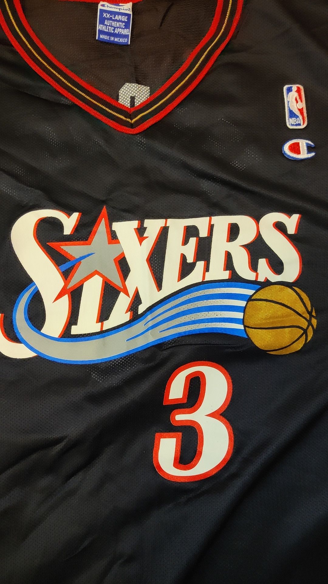 image of Champion Allen Iverson 76Ers Vintage Jersey in Black, Men's (Size 2XL)