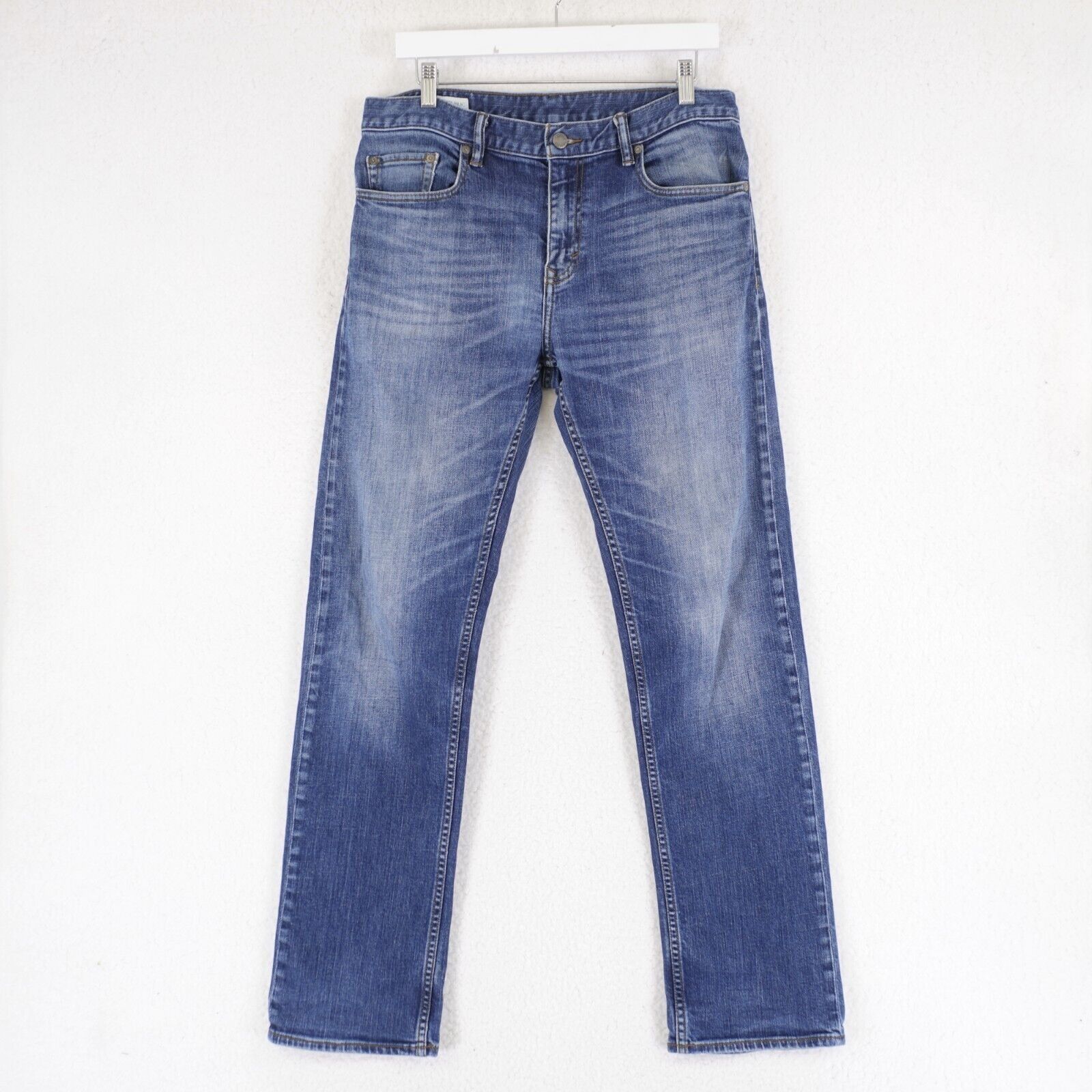 Banana Republic Banana Republic Straight Blue Stone Wash Whiskering Mid Rise Size US 33 - 1 Thumbnail