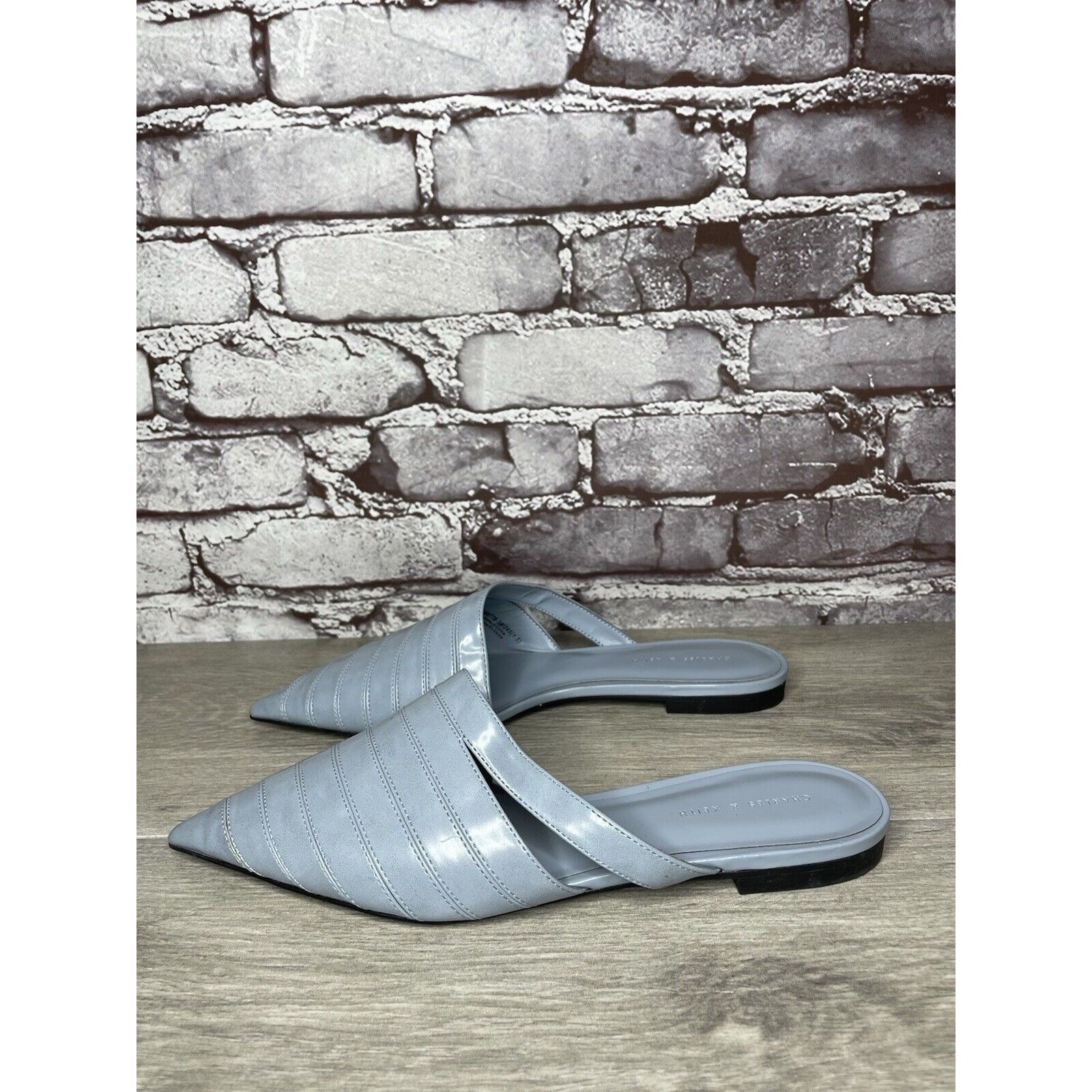 Other Charles Keith Blue Leather Pointed Toe Flats Mules Shoes Wom Size US 7.5 / IT 37.5 - 2 Thumbnail