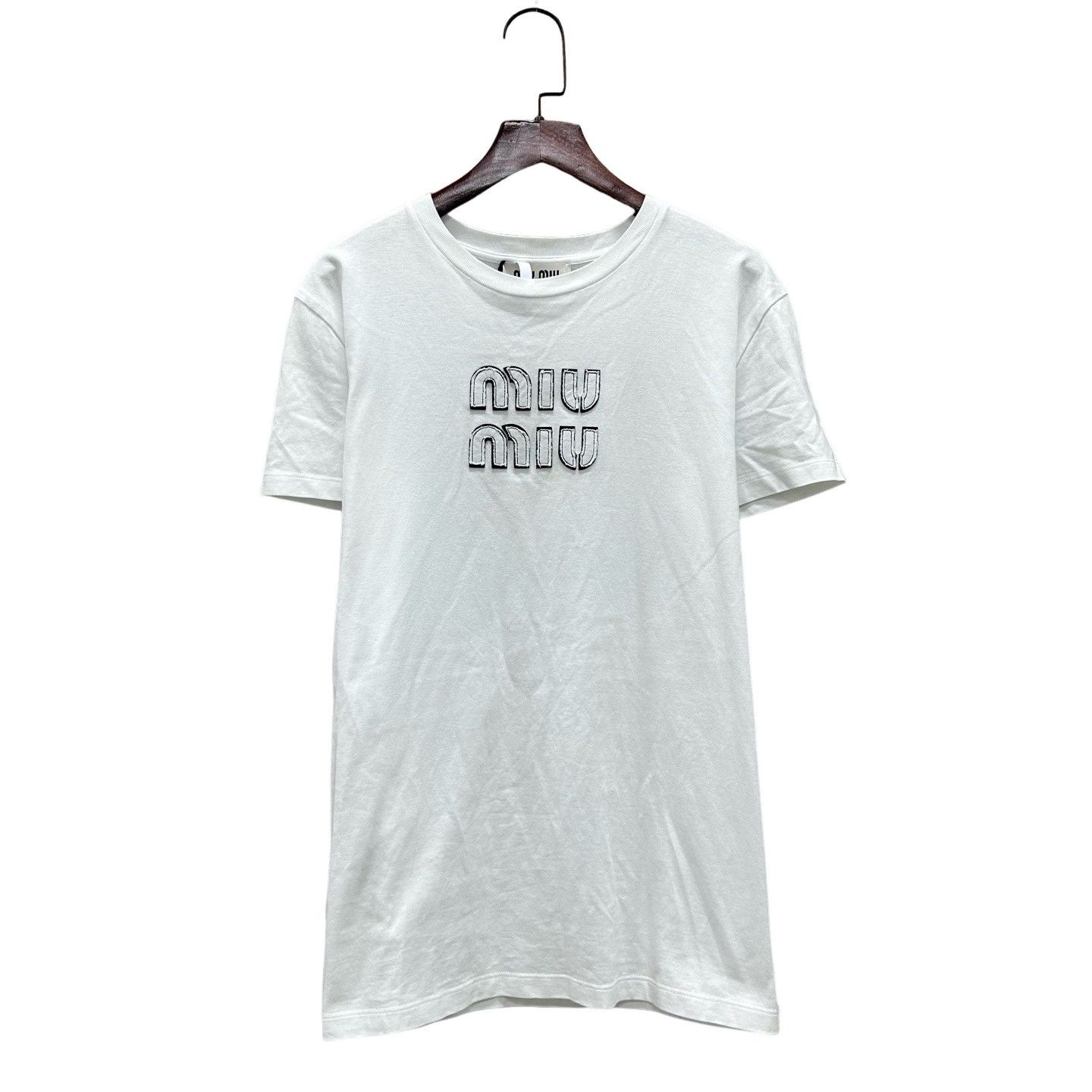 Miu Miu Miu Miu White Embroidered Logo T-Shirt Size S Size S / US 4 / IT 40 - 1 Thumbnail