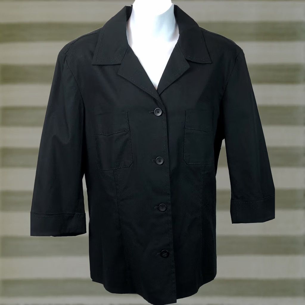 Vintage Rafaella Top Womens 14 Black ButtonUp Sleeve Pocket Heavy Cotton Career Office Size XL / US 12-14 / IT 48-50 - 1 Thumbnail