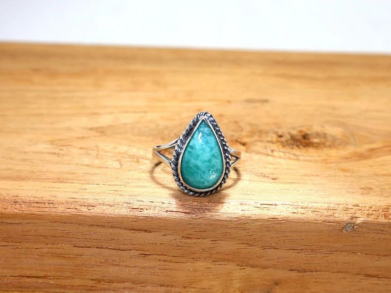 Handmade Handmade Pear Amazonite Ring: 925 Sterling Silver Boho Ring Size ONE SIZE - 1 Thumbnail
