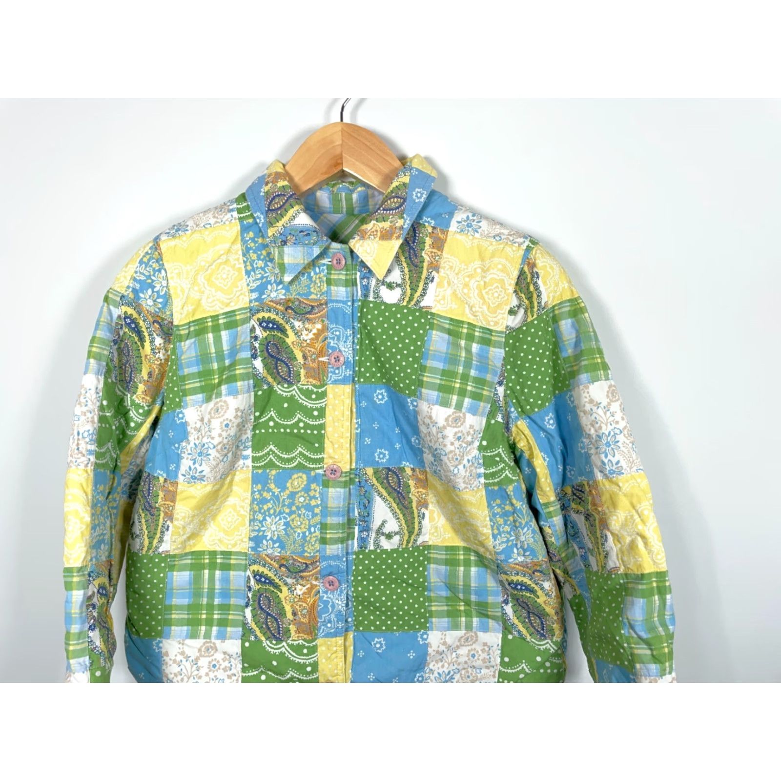 Vintage Kate Hill Patchwork Quilt Jacket Women's Large Green Yellow Paisley Casual Boxy Bohemian Size L / US 10 / IT 46 - 3 Thumbnail