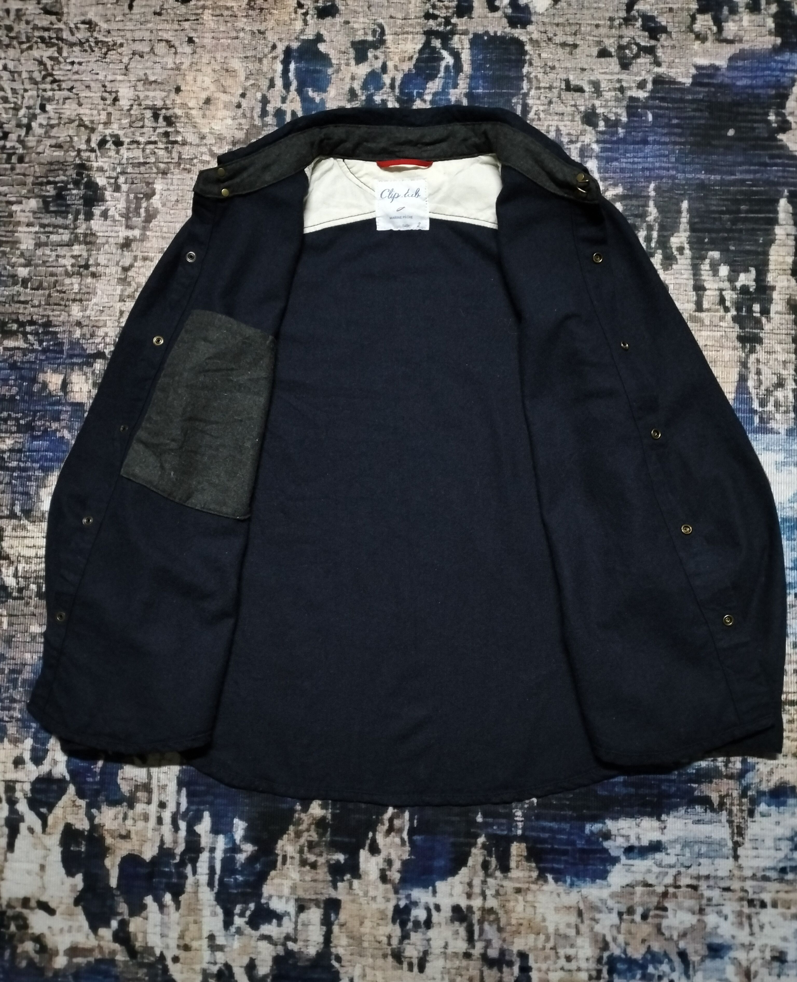 Japanese Brand Clip.Tab Marine Peche Wool Shirt Button Down Leather Part Size US S / EU 44-46 / 1 - 3 Thumbnail