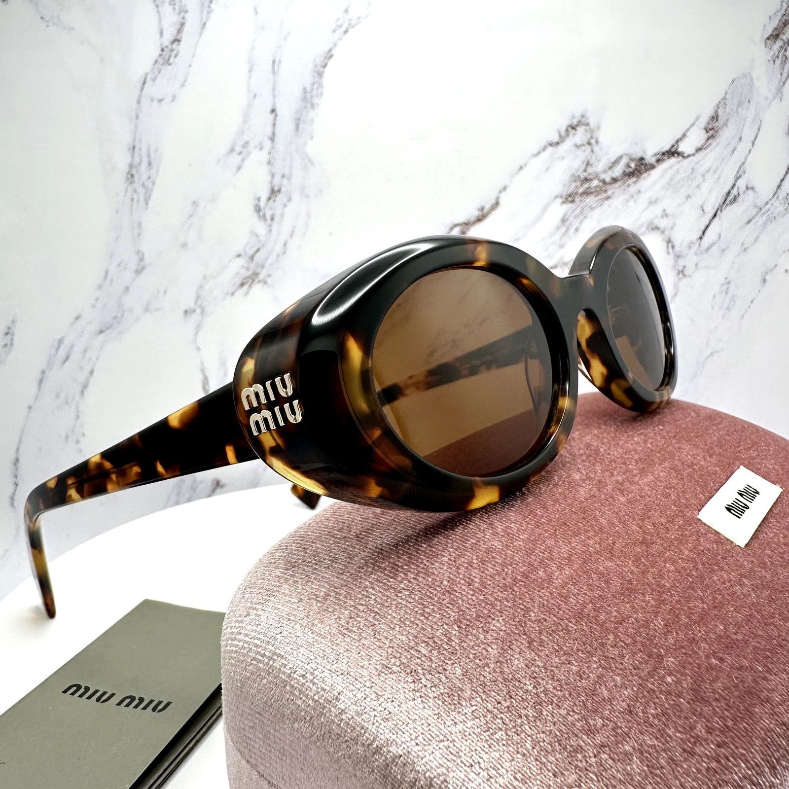 Miu Miu New MIU MIU Sunglasses Brown Tortoise Oval Womens Reverie Size ONE SIZE - 8 Thumbnail
