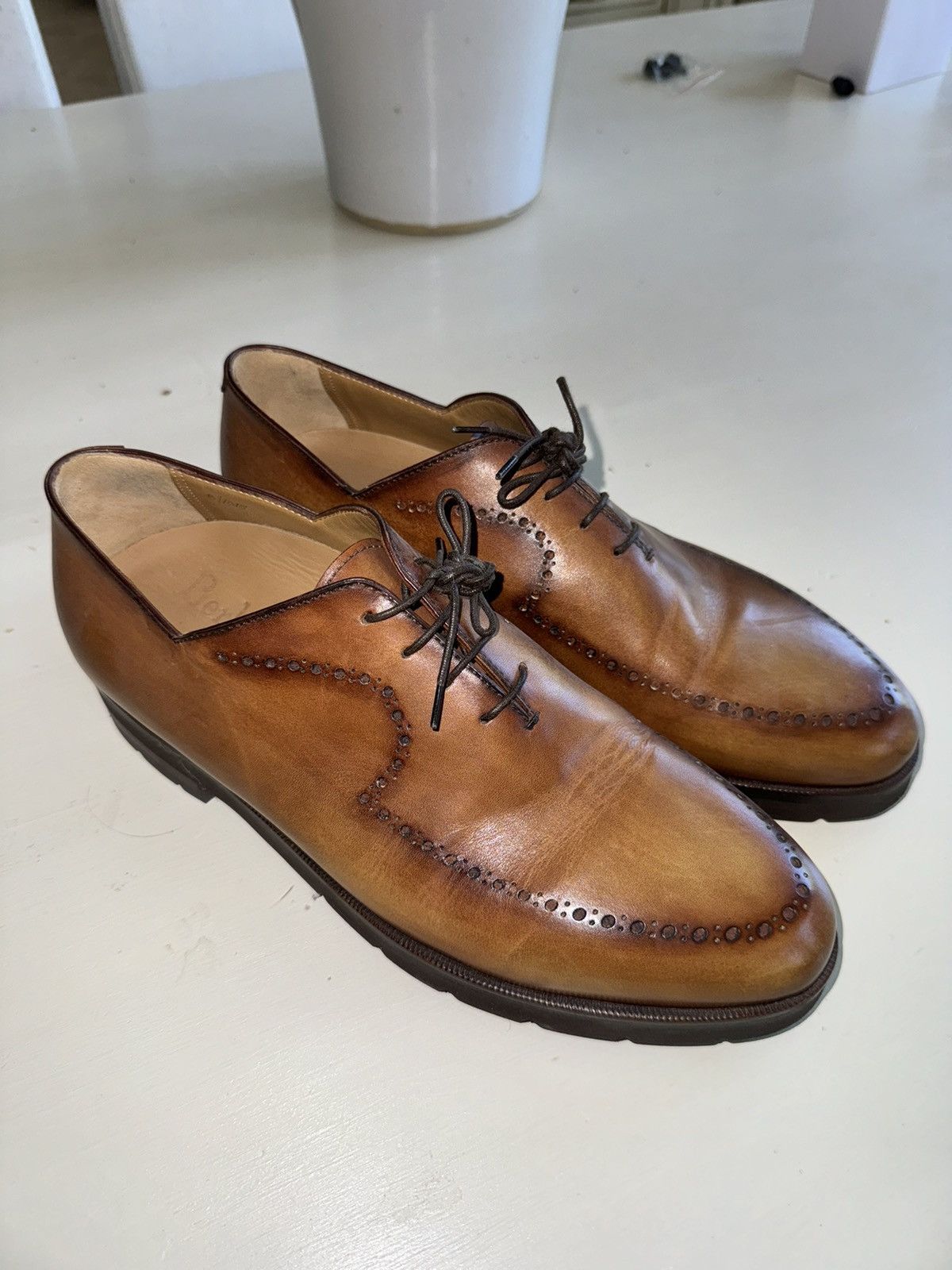 image of Berluti Men’S Leather Colorblack Pattern Oxford Shoes Size 8 in Brown, Men's