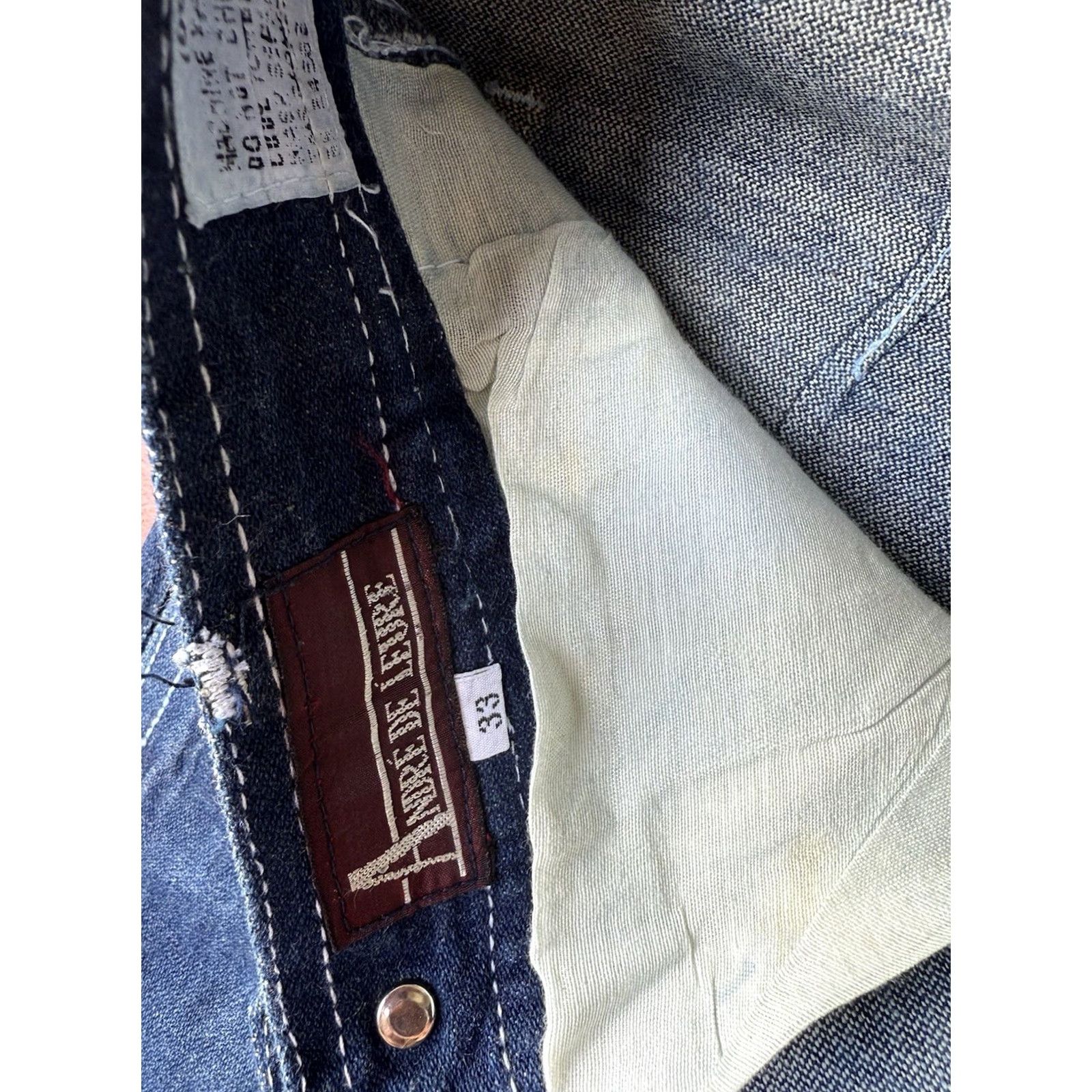 Vintage VINTAGE Andre De Leure Jeans Men 33x31 Straight Denim Blue 90s Mens Jeans Straight Leg Dark Wash Embroidered Pockets Size US 33 - 2 Thumbnail