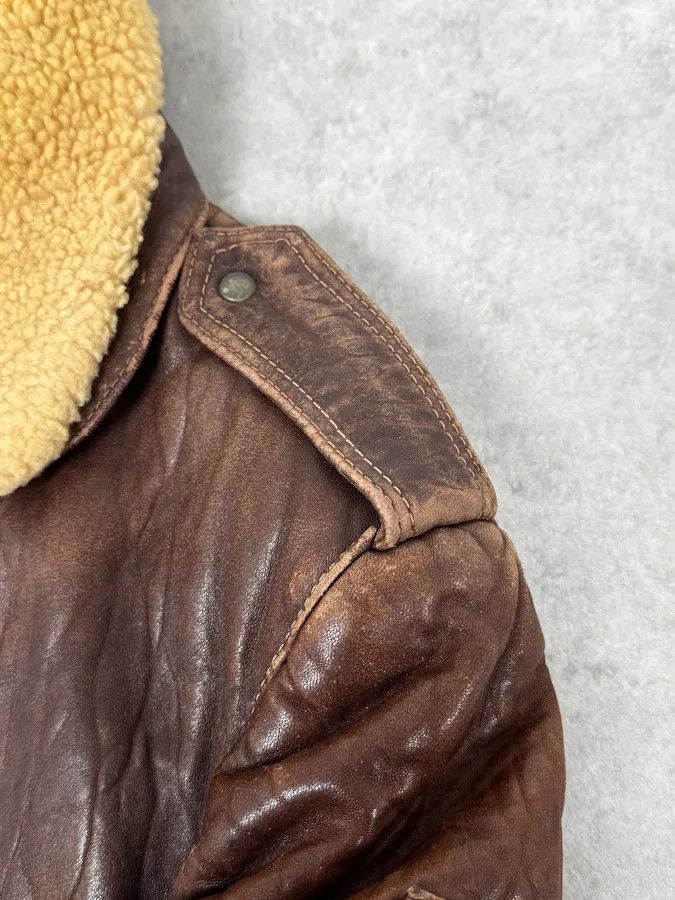 Vintage 1990s Archive Brown Fur Collar Aviator Bomber Leather Jacket Size US M / EU 48-50 / 2 - 9 Thumbnail
