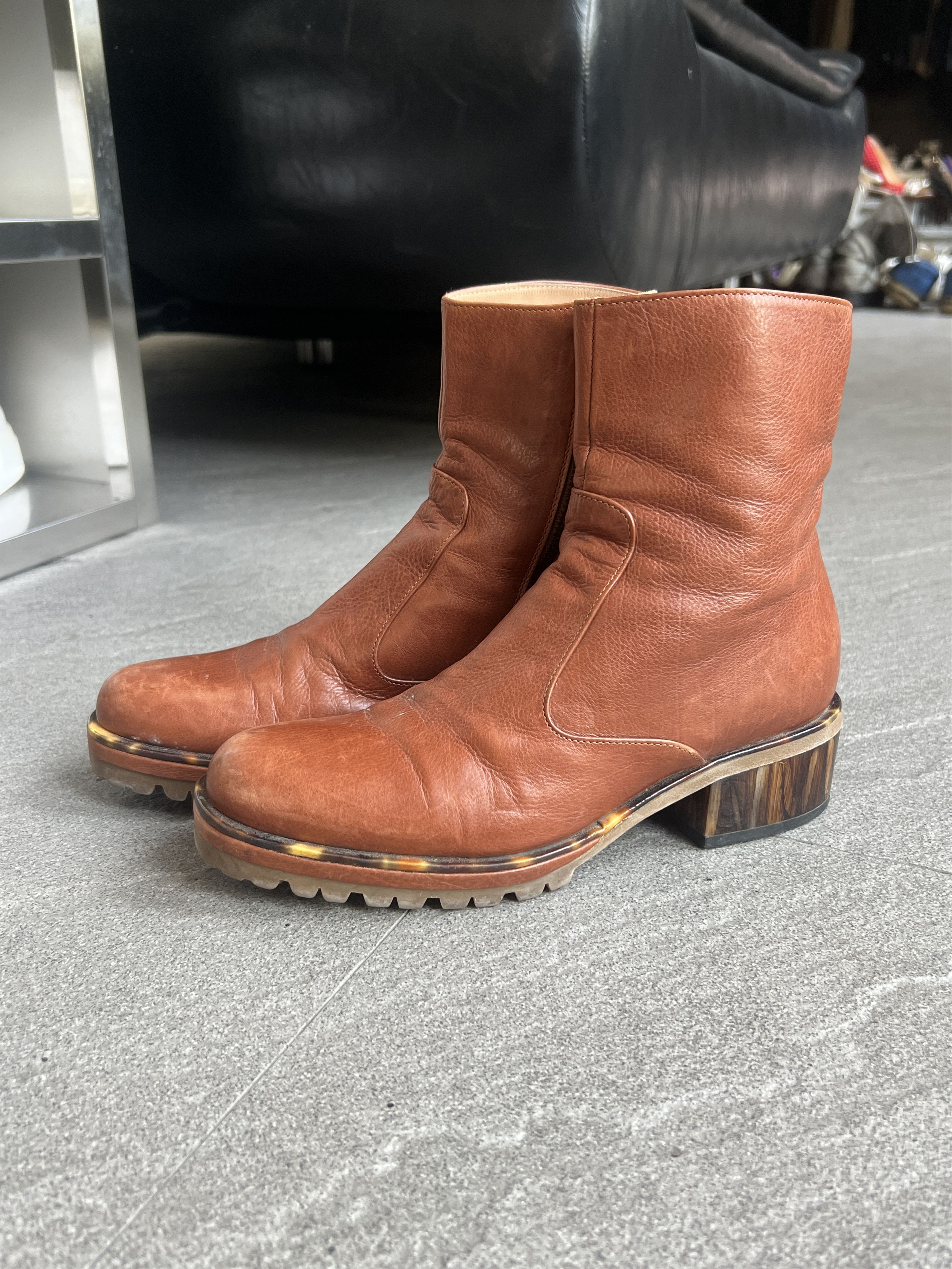 Dries Van Noten Dries Van Noten Brown Leather Tortoise Heel Boots Size US 5.5 / IT 35.5 - 8 Thumbnail