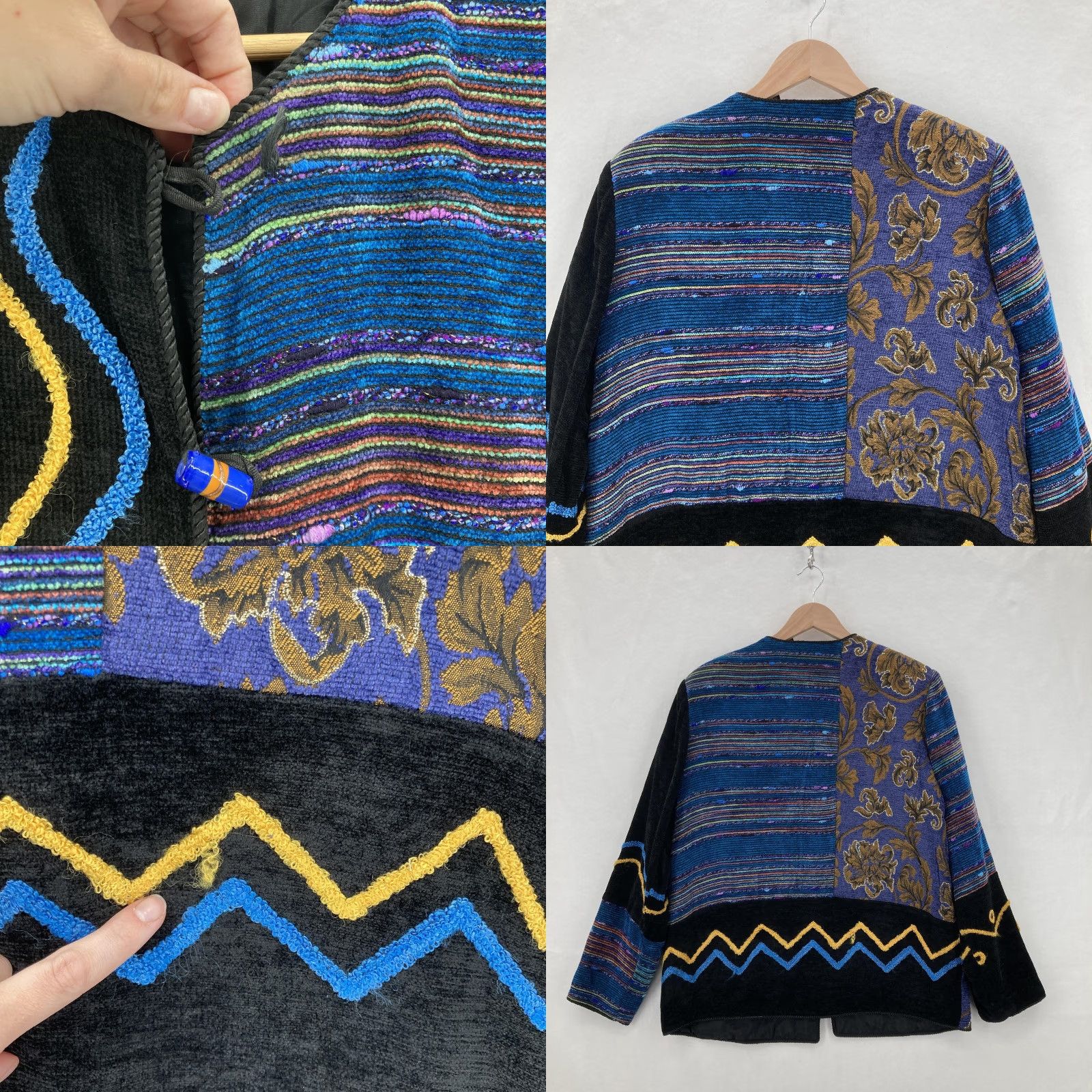 Vintage VINTAGE Julia K Jacket Womens M Black Blue Patchwork Artsy Beaded Toggle Boho VTG Ladies 80s/90s Inspired Size M / US 6-8 / IT 42-44 - 9 Thumbnail