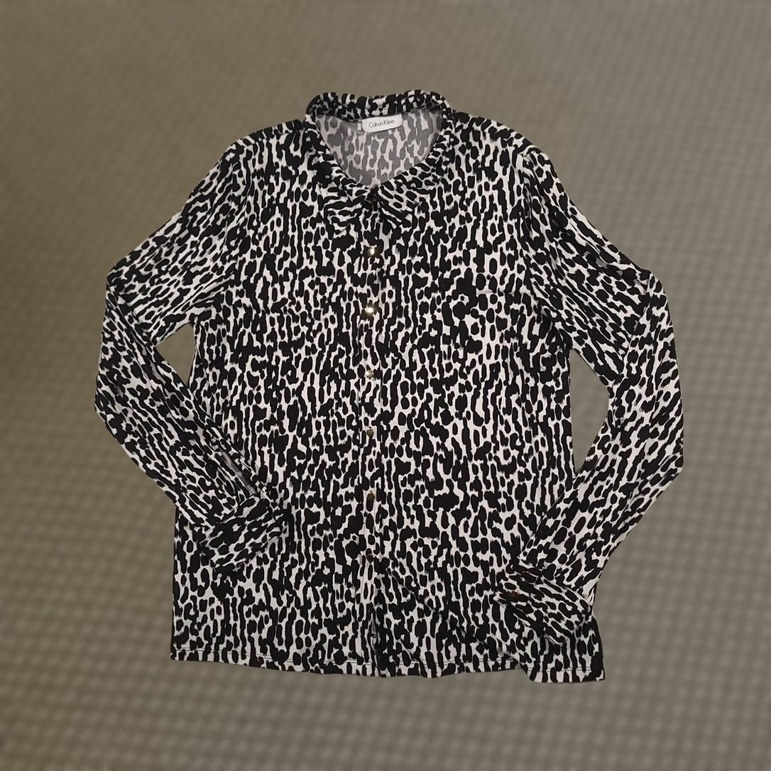 Calvin Klein Calvin Klein Shirt Womens Large Black White Leopard Print Long Sleeve Blouse Size L / US 10 / IT 46 - 1 Thumbnail