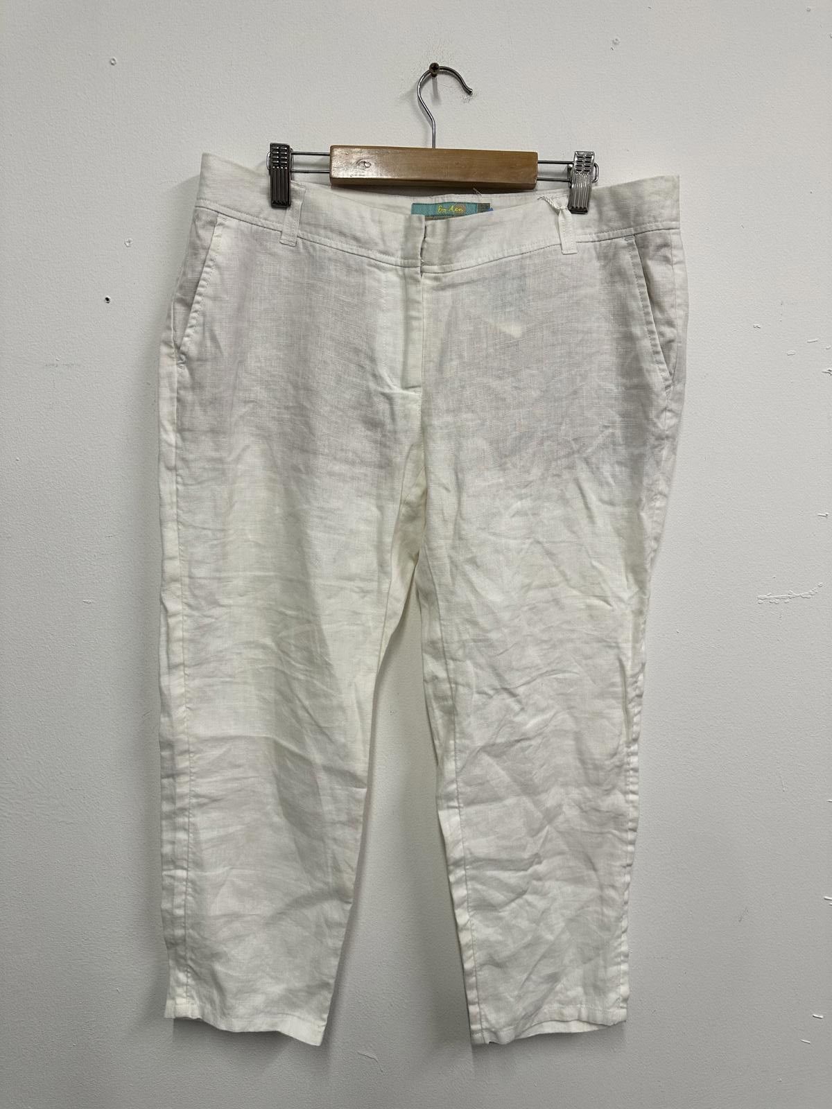 Boden Boden White Linen Blend Cropped Trousers Size 30" / US 8 / IT 44 - 1 Thumbnail