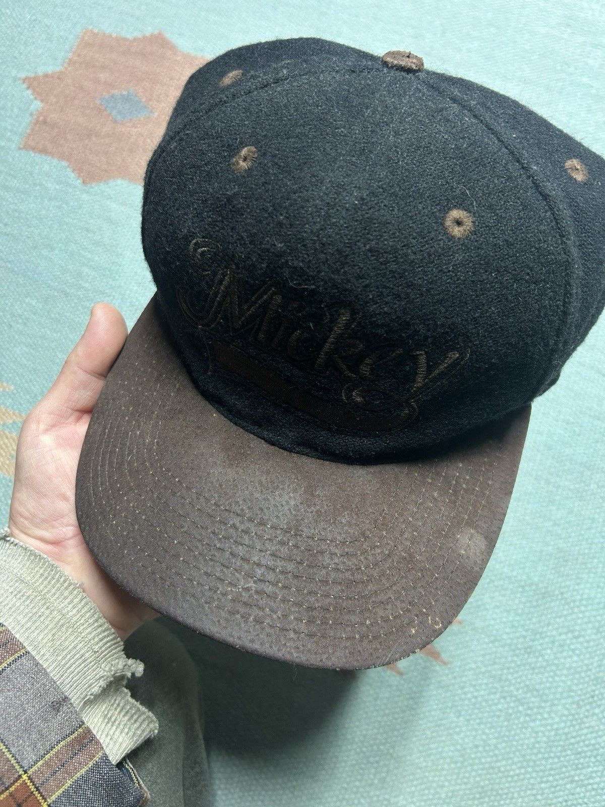 Vintage Vtg Snapback hat Mickey Mouse wool leather cartoon spell out Size ONE SIZE - 3 Thumbnail