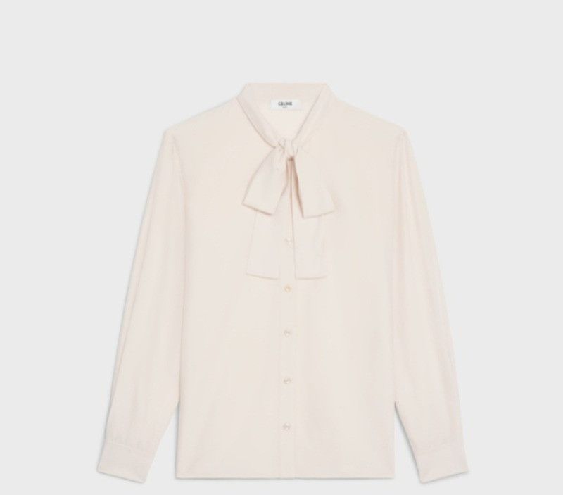 Celine o1w1db11124 Lavalliere Silk And Wool Blouse in Beige Size M / US 6-8 / IT 42-44 - 1 Thumbnail