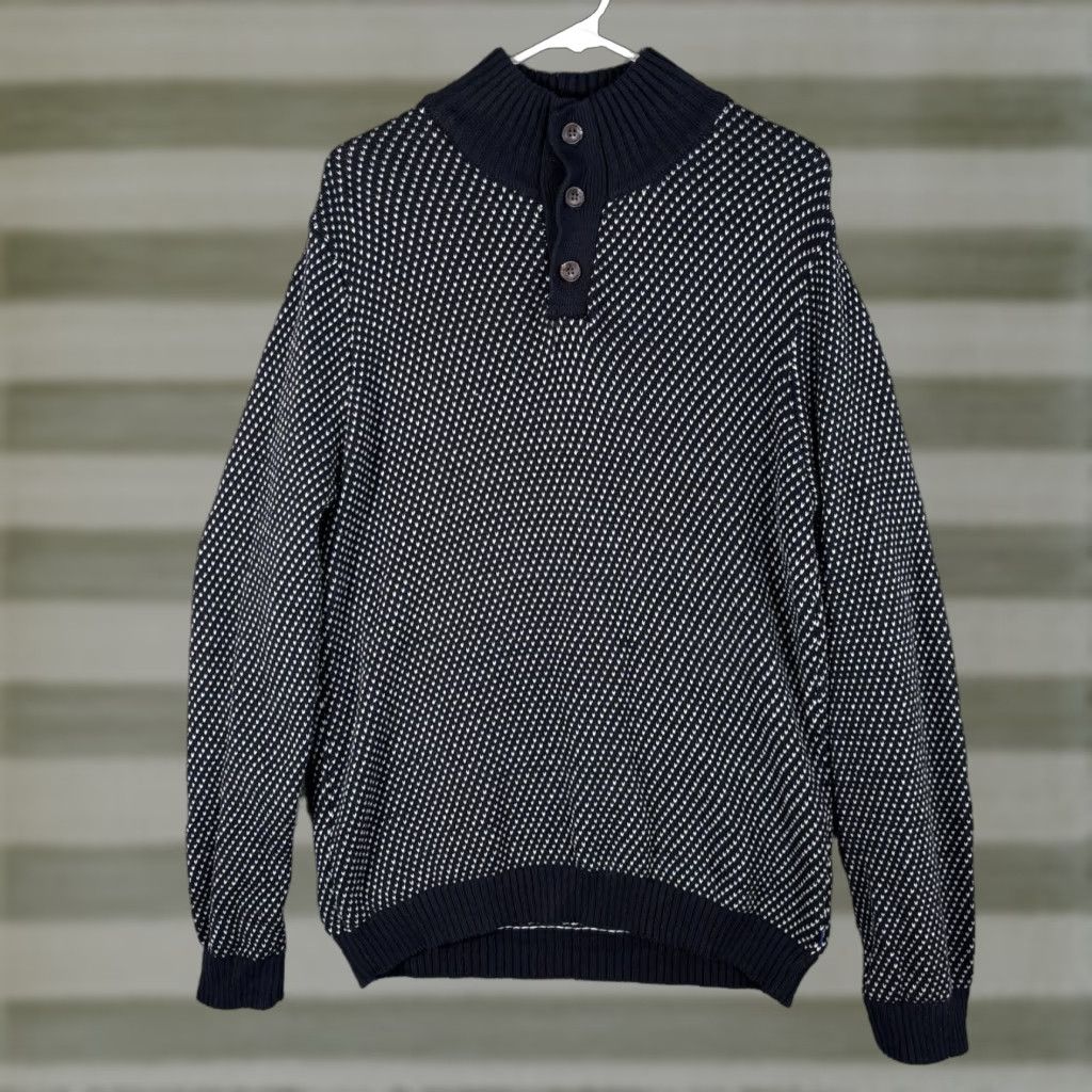 Izod Izod Men’s XL Black Henley Birdseye Knit Mock Neck Pullover Sweater, Cotton, Casual Preppy Gear, Classic Style Size US XL / EU 56 / 4 - 1 Thumbnail