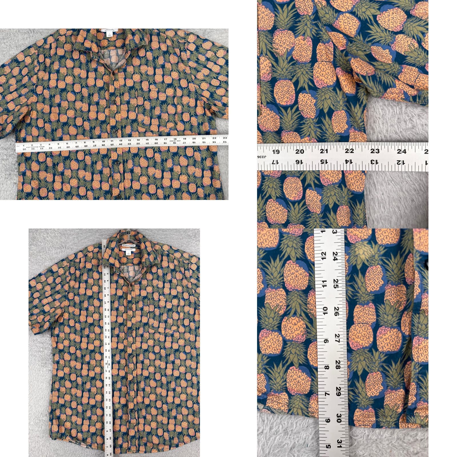 Essentials Amazon Essentials Shirt Men Large Blue Pineapple Print Cotton Short Sleeve Button-Up Hawaiian Luau Aloha Resort Vacation Mens Size US L / EU 52-54 / 3 - 8 Thumbnail