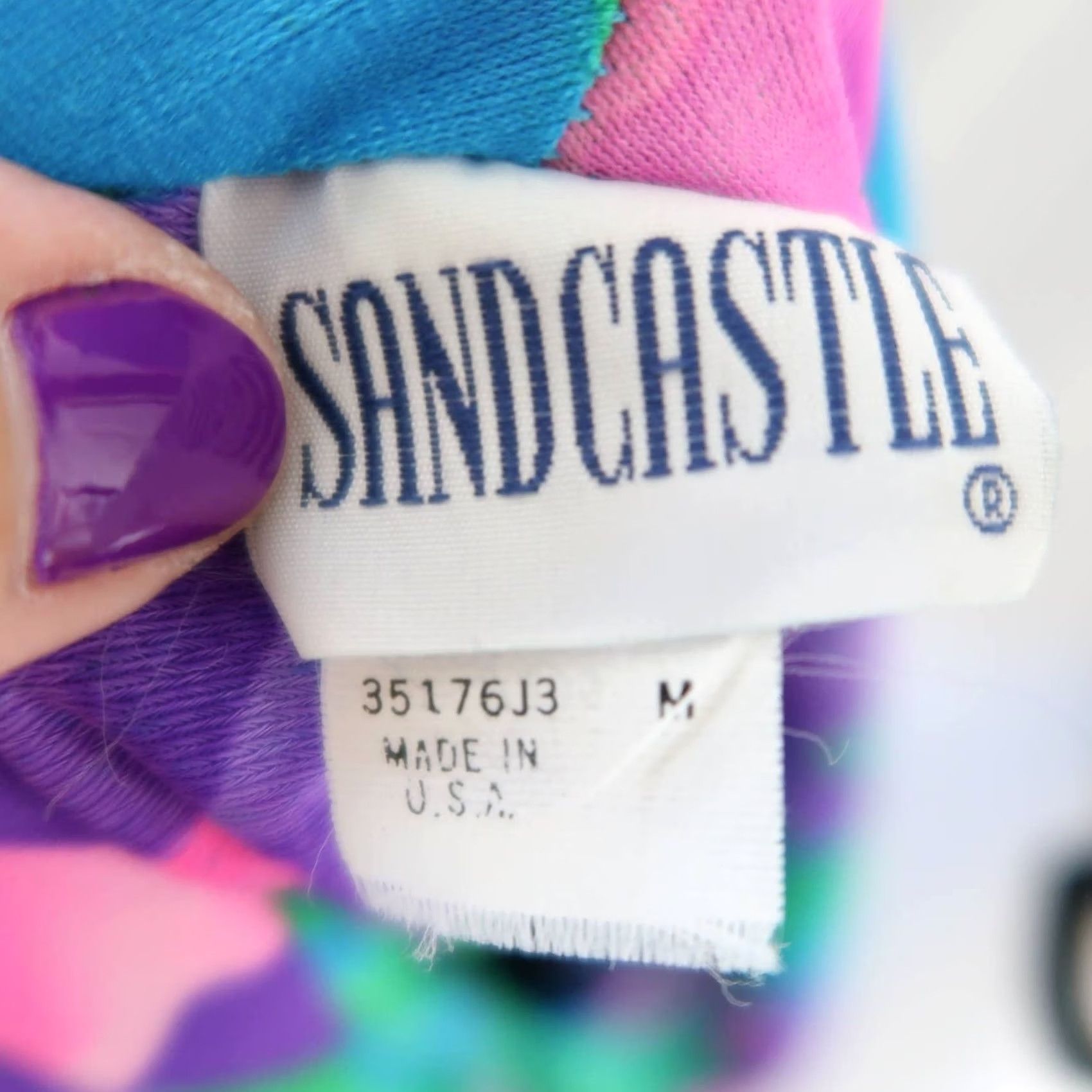 Vintage VINTAGE Sandcastle Coverup Shirt 1980s Green Purple Tropical Floral Leaf Nylon M Womens Size ONE SIZE - 7 Thumbnail