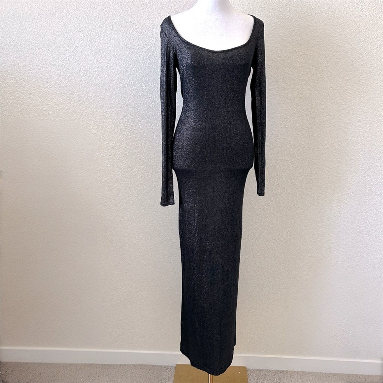 SKIMS SKIMS Lounge Ribbed Long Sleeve Maxi Dress Onyx Foil NWT Size S / US 4 / IT 40 - 5 Thumbnail