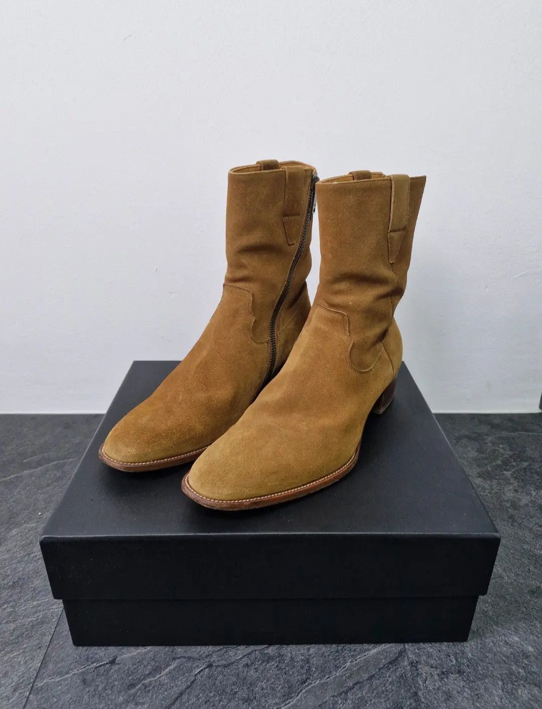 Saint Laurent Paris AW13 Ochre Suede Cowboy Boots Size US 11 / EU 44 - 1 Thumbnail
